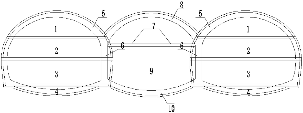 Three-arched tunnel construction method