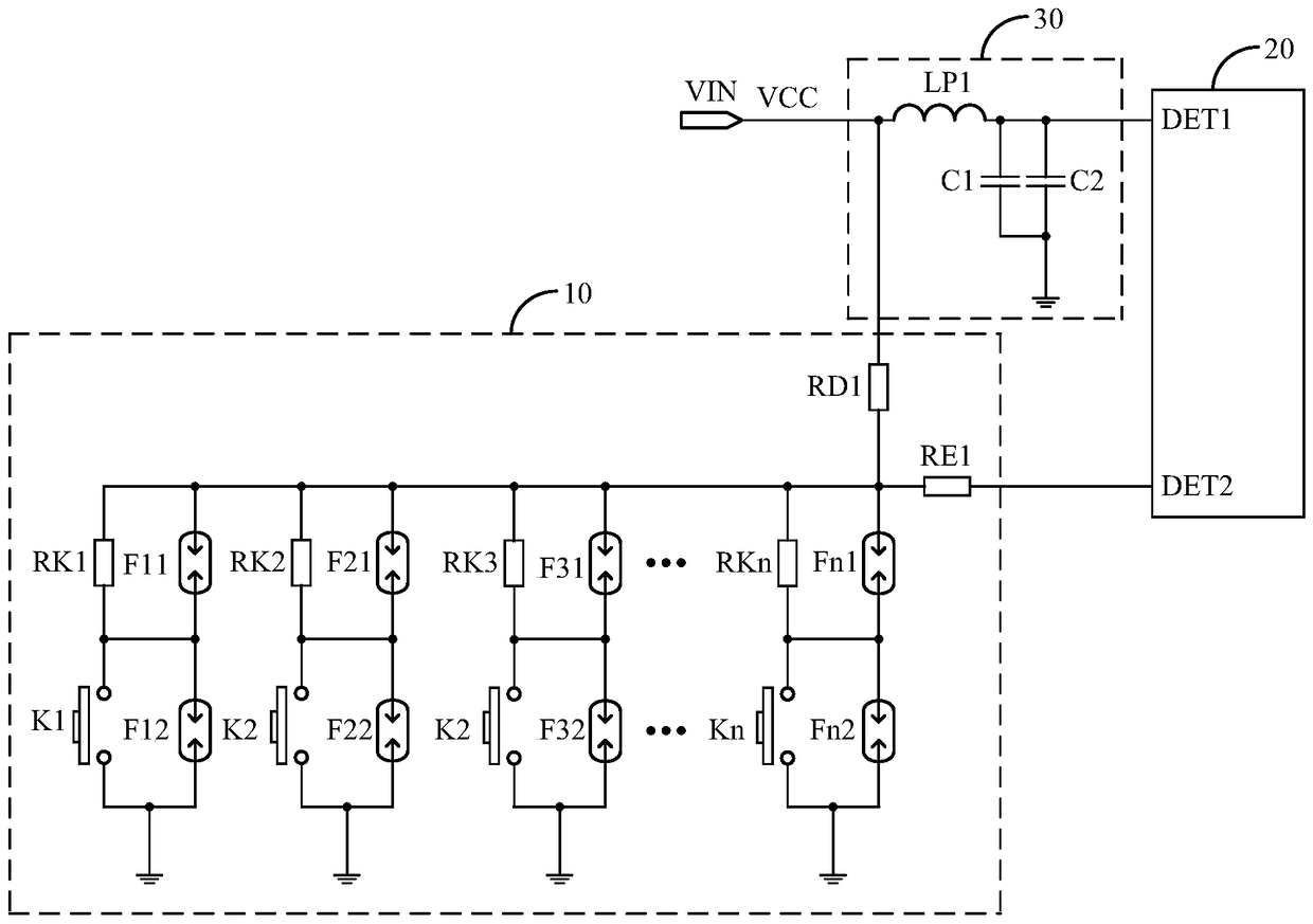 Key detection circuit and key detection method of electronic equipment