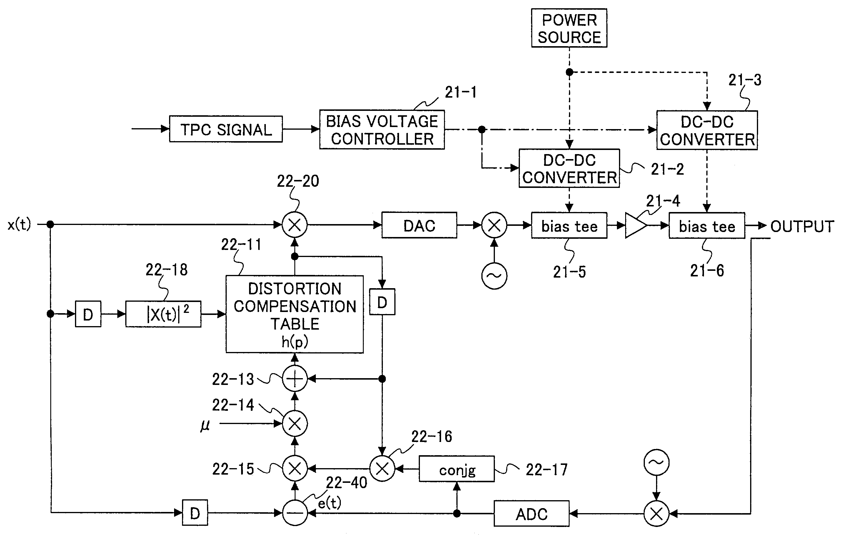 Radio with a distortion compensation capability