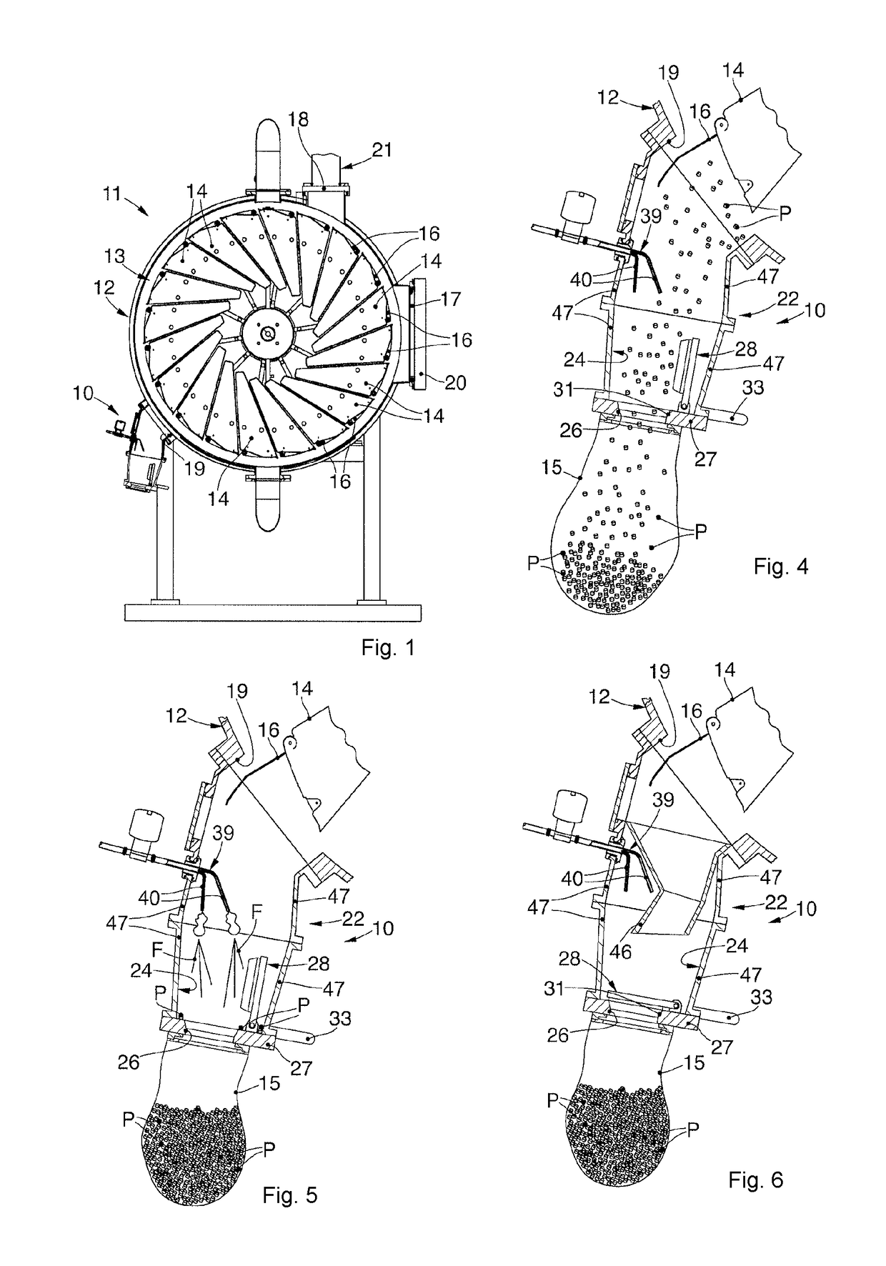 Device for discharging loose products from a treatment machine