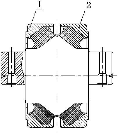 A process and device for press-fitting and flanging of subway pivoting arm nodes