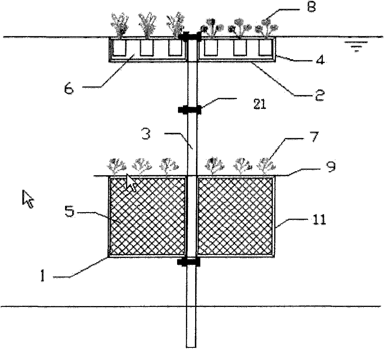 Device for three-dimensional coupling and purification of water quality by lifting plant sinker and floater