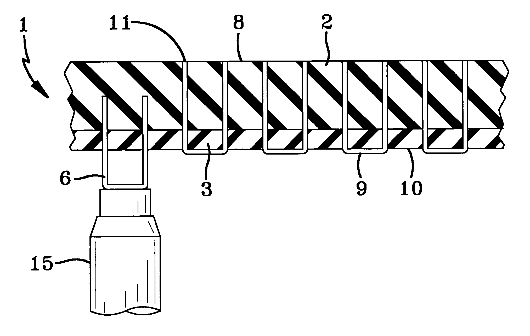 Tire with tread containing electrically conductive staples