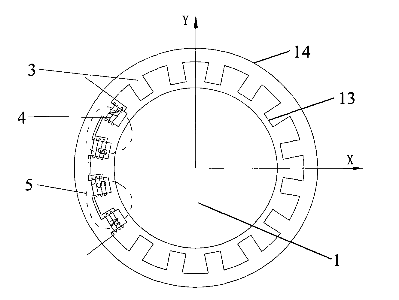 Radical magnetic bearing with independent electromagnet structure