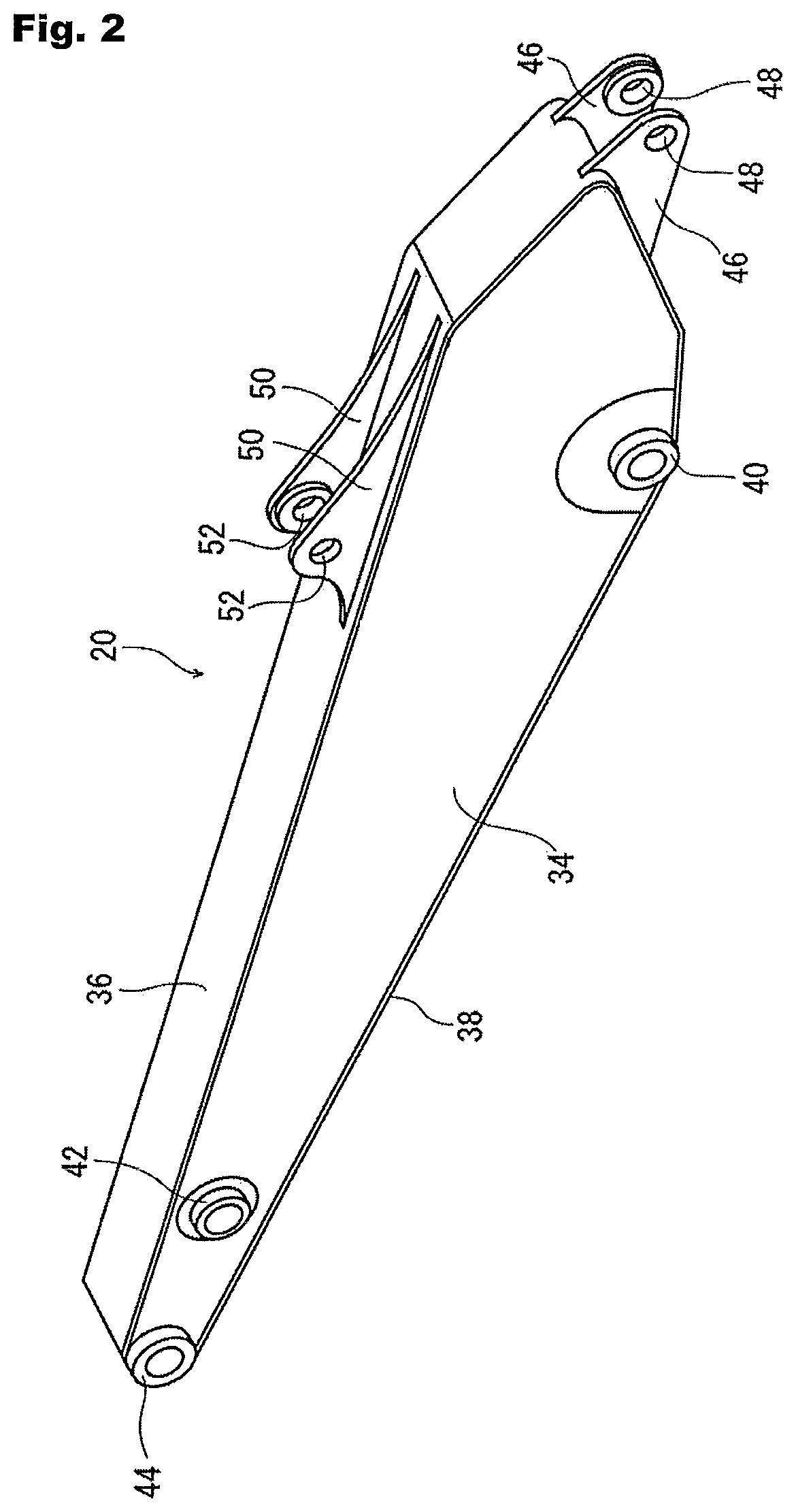 Working arm or a construction machine having angle detection