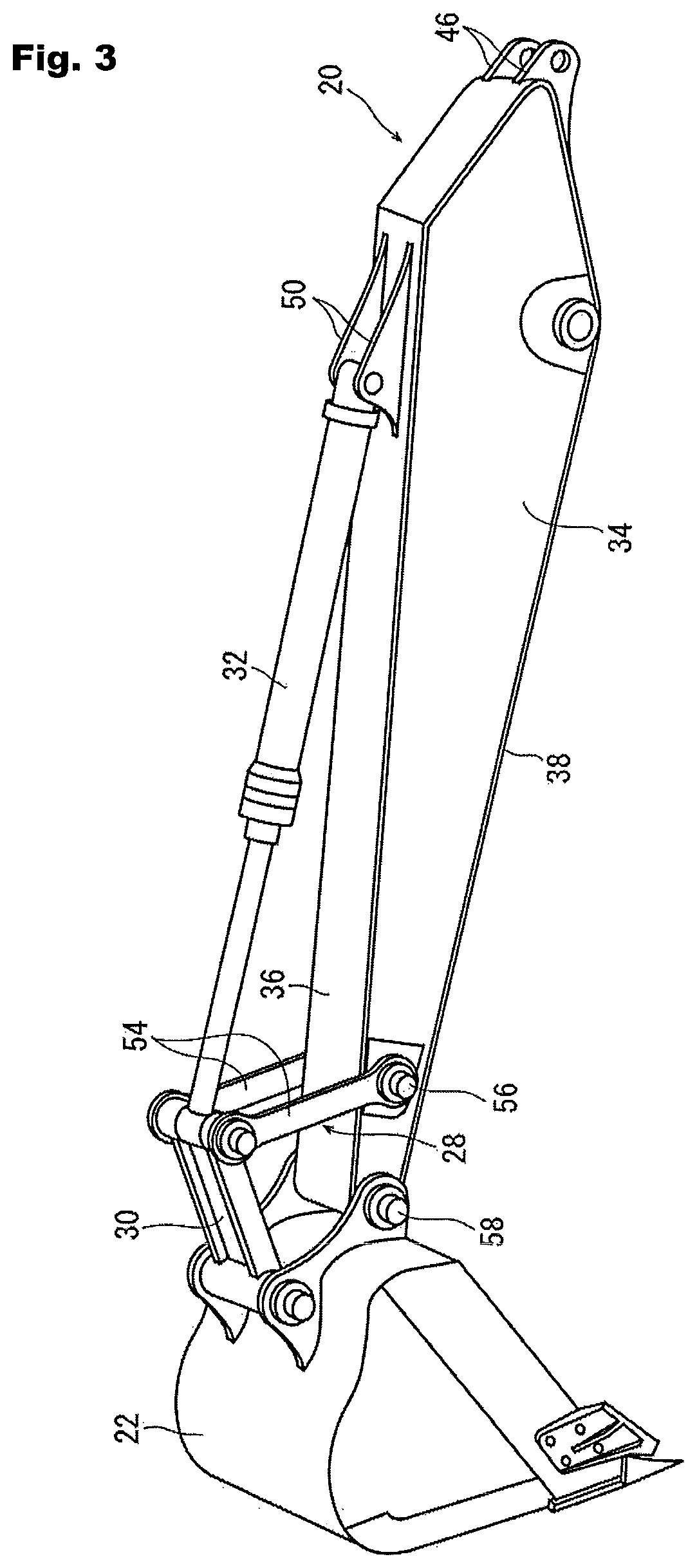 Working arm or a construction machine having angle detection