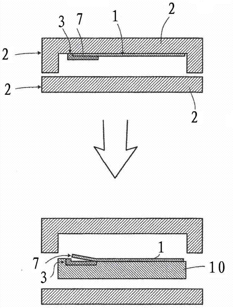 Film body, reverse injection molding method for film body, and reverse injection molding tool for film body