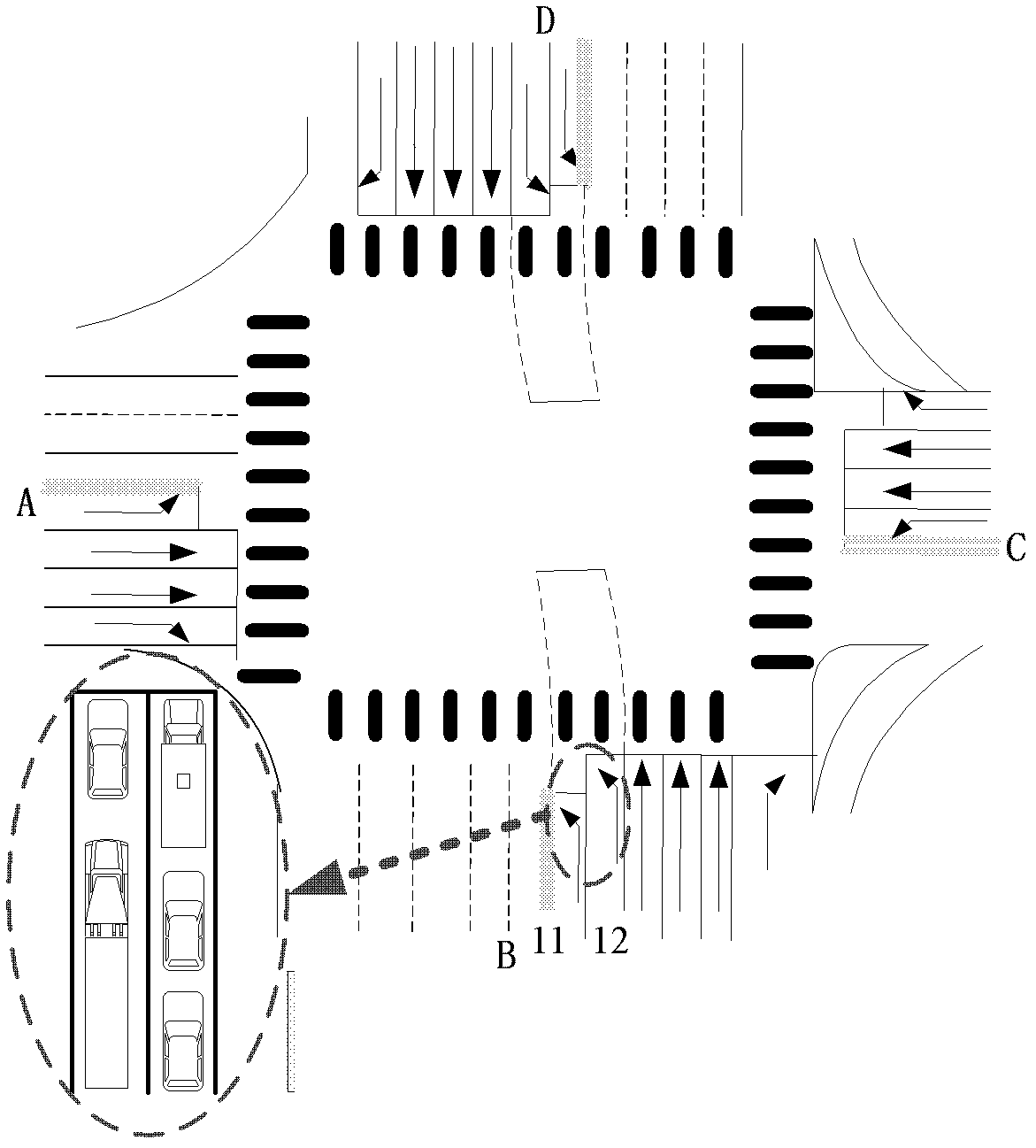 Method for arranging special left-turning lane for separating type truck