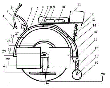 Single-wheel balancing scooter with double-hub belt and driven universal wheel