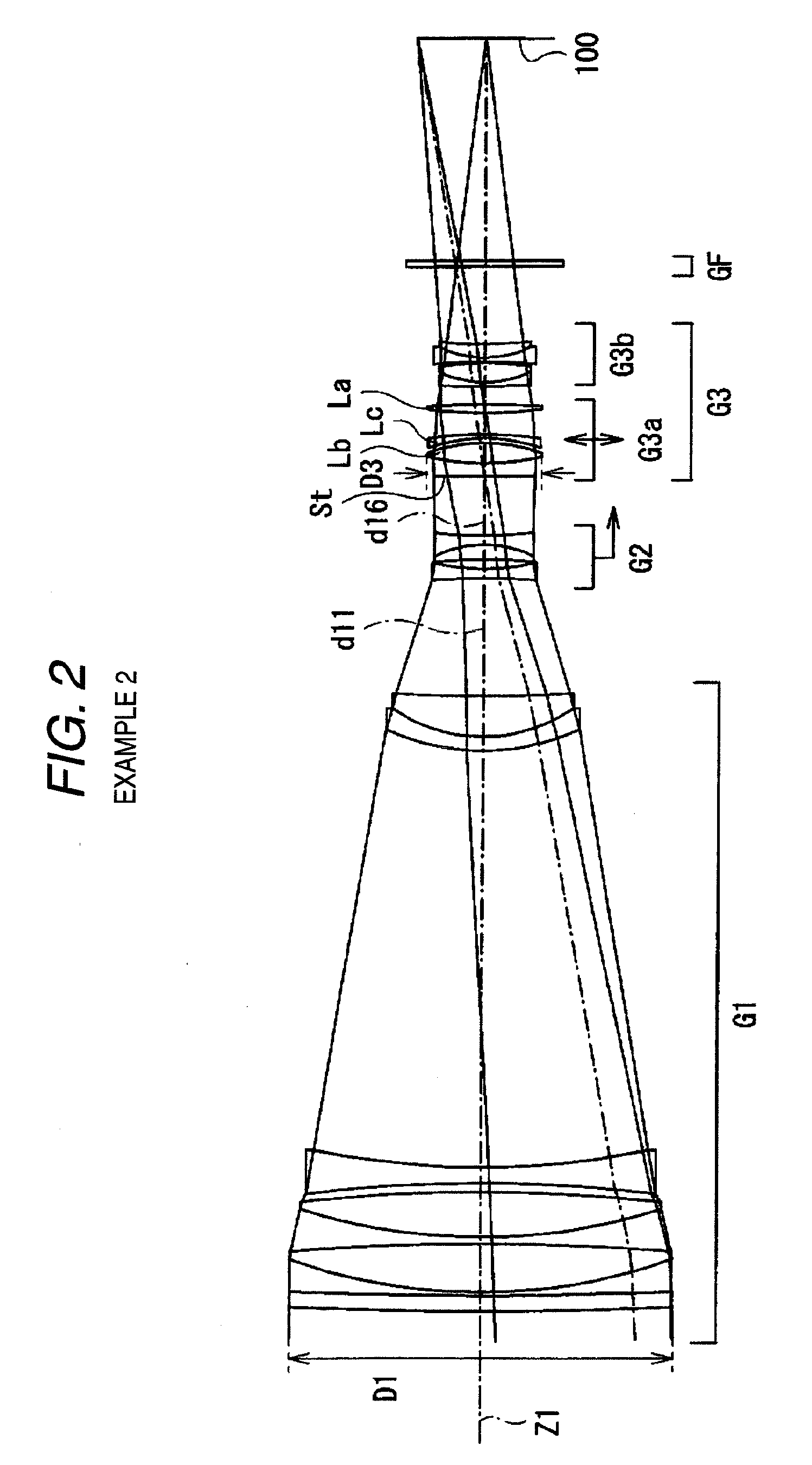 Lens having vibration proof function and imaging apparatus