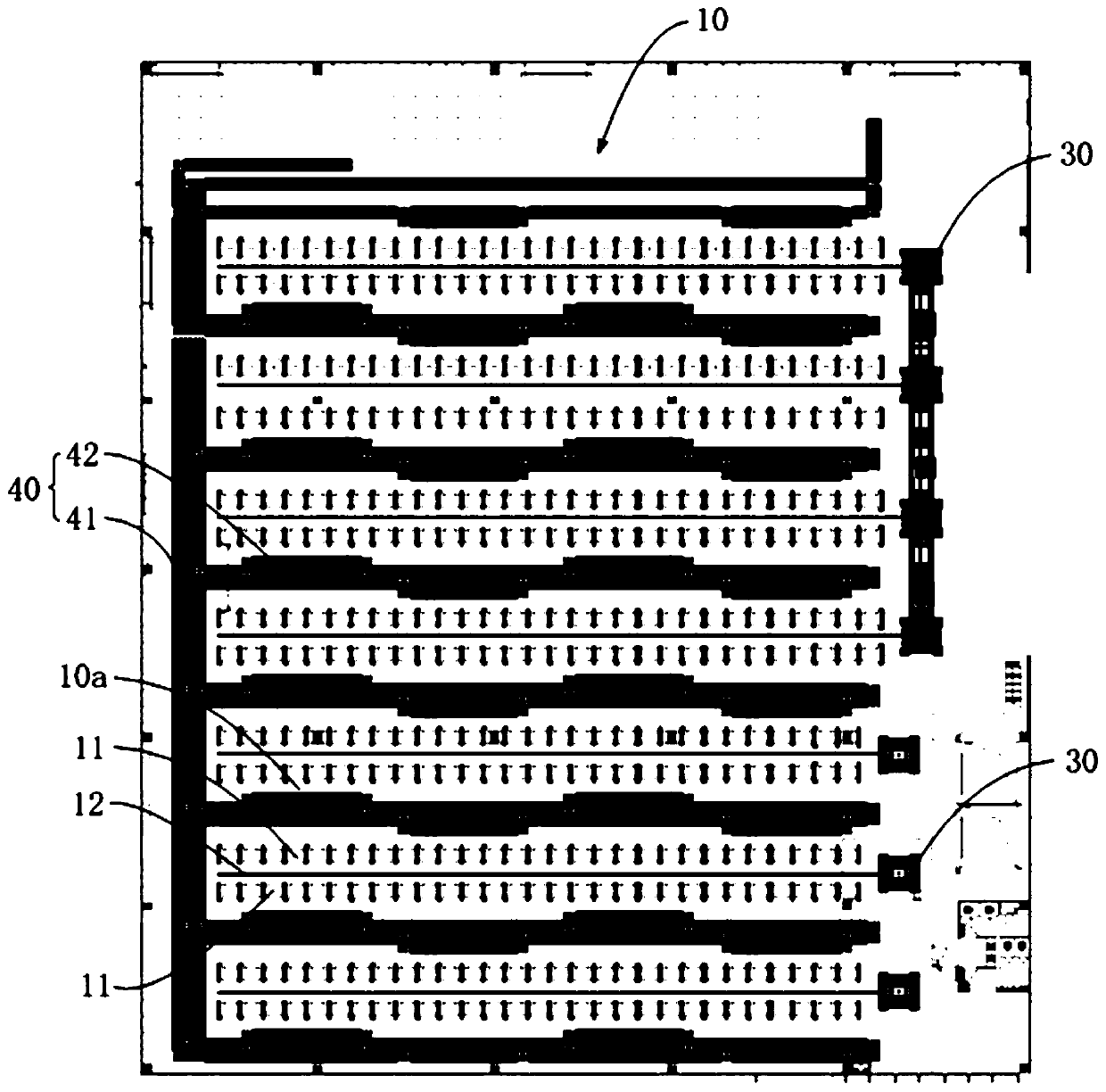 Warehouse, sorting system with warehouse, sorting method and sorting device