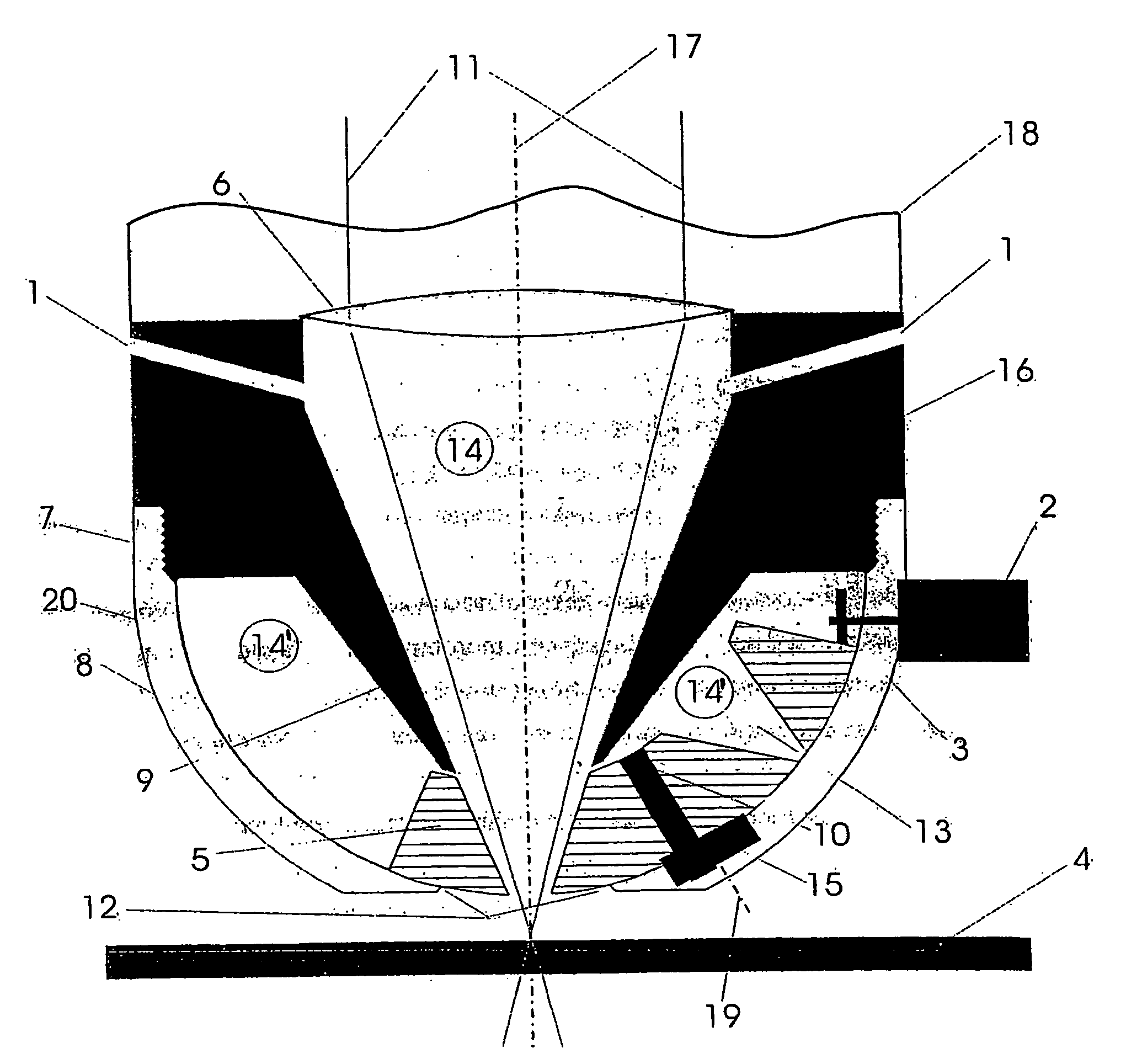 Laser head of a laser beam processing machine comprising alternating nozzles