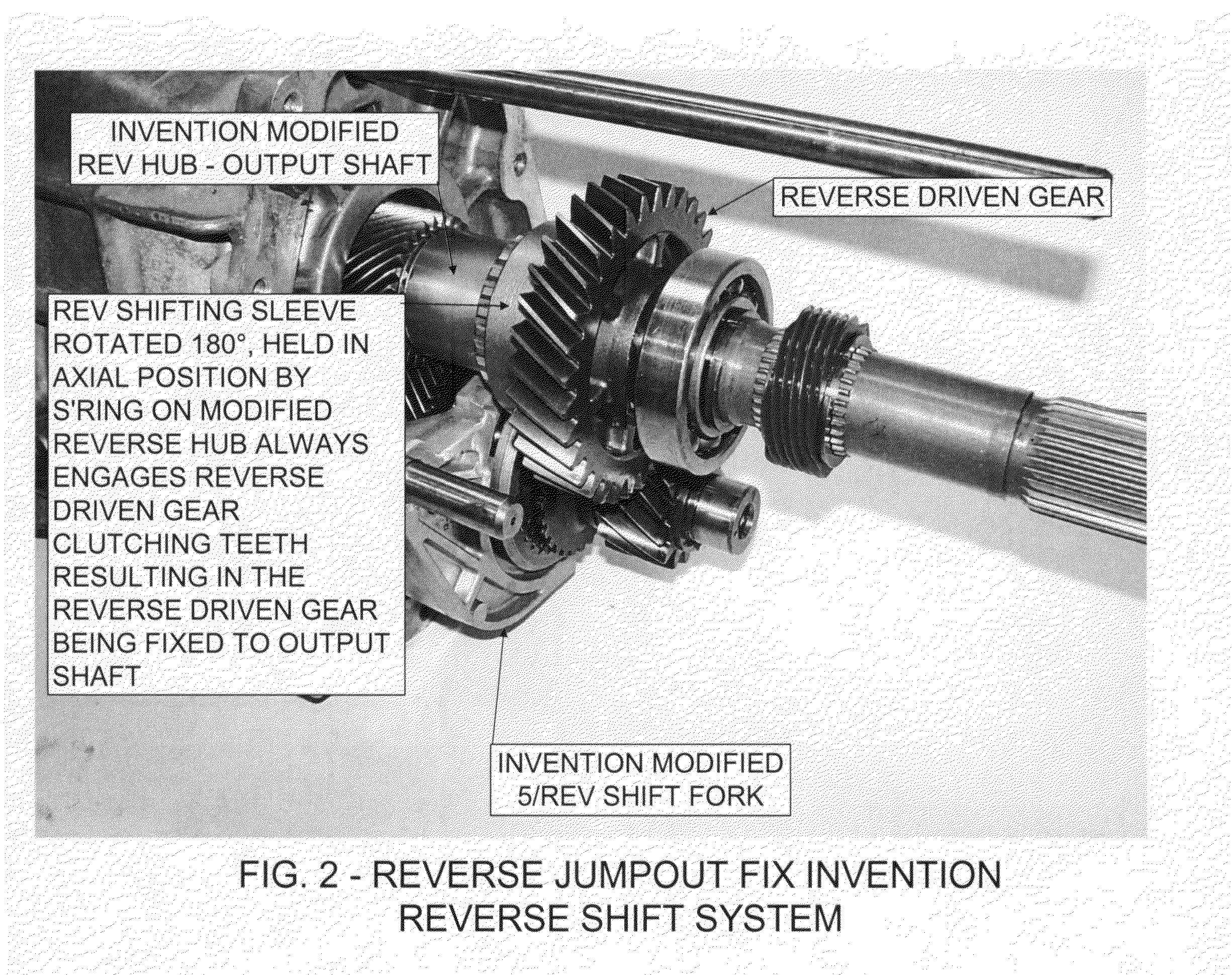 Reverse shift jump out of gear fix for model T45, 5 speed manual automotive transmission