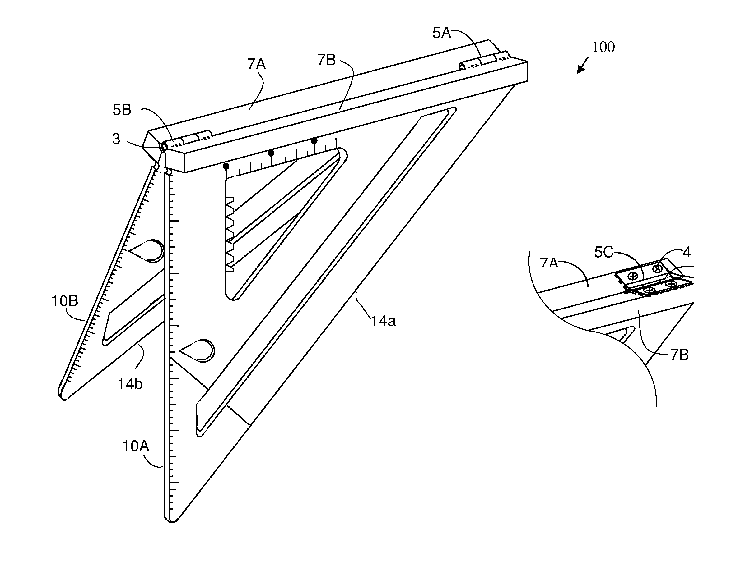 Hinged measuring and marking device