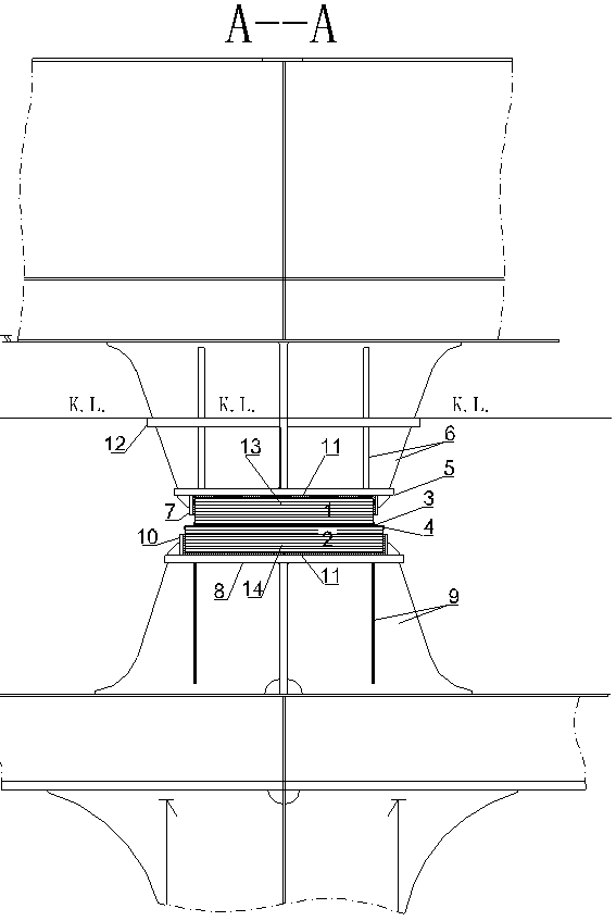 Vertical support method for B type fuel tank at container ship step