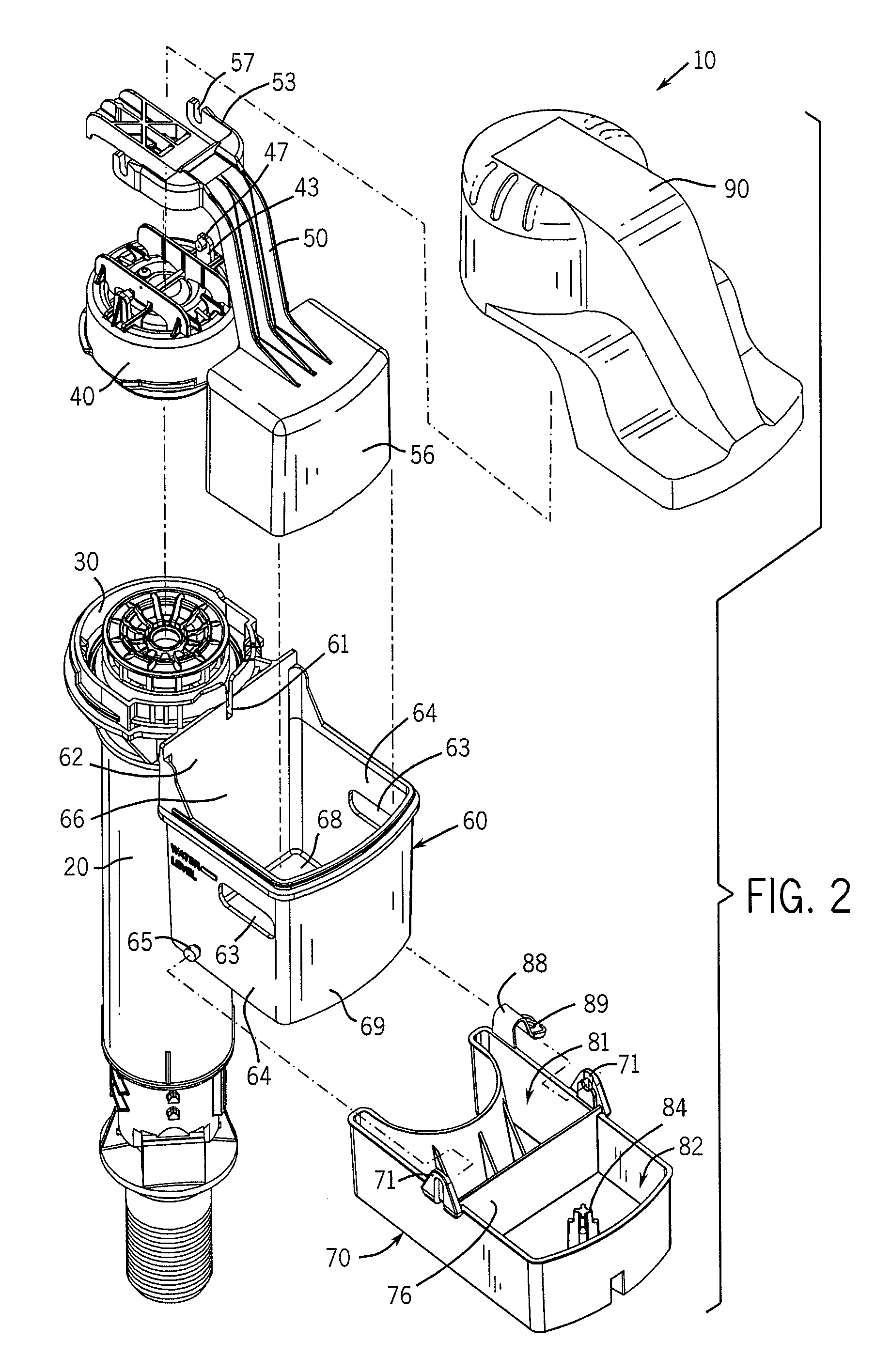 Water saver fill valve and assembly