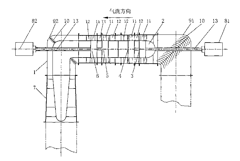 Axial flow compressor serially connected by multiple single-stage axial flow fans in L-shaped arrangement