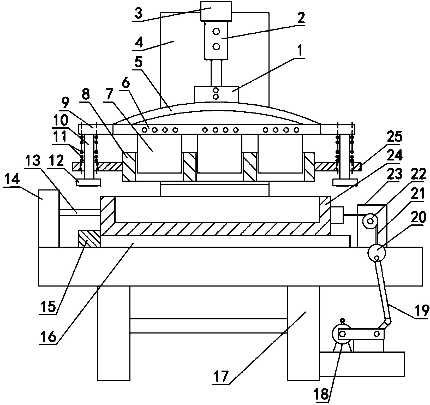 Pressing-cutting integrated type roam raw material cutting device capable of mixing materials through crankshaft and connection rod