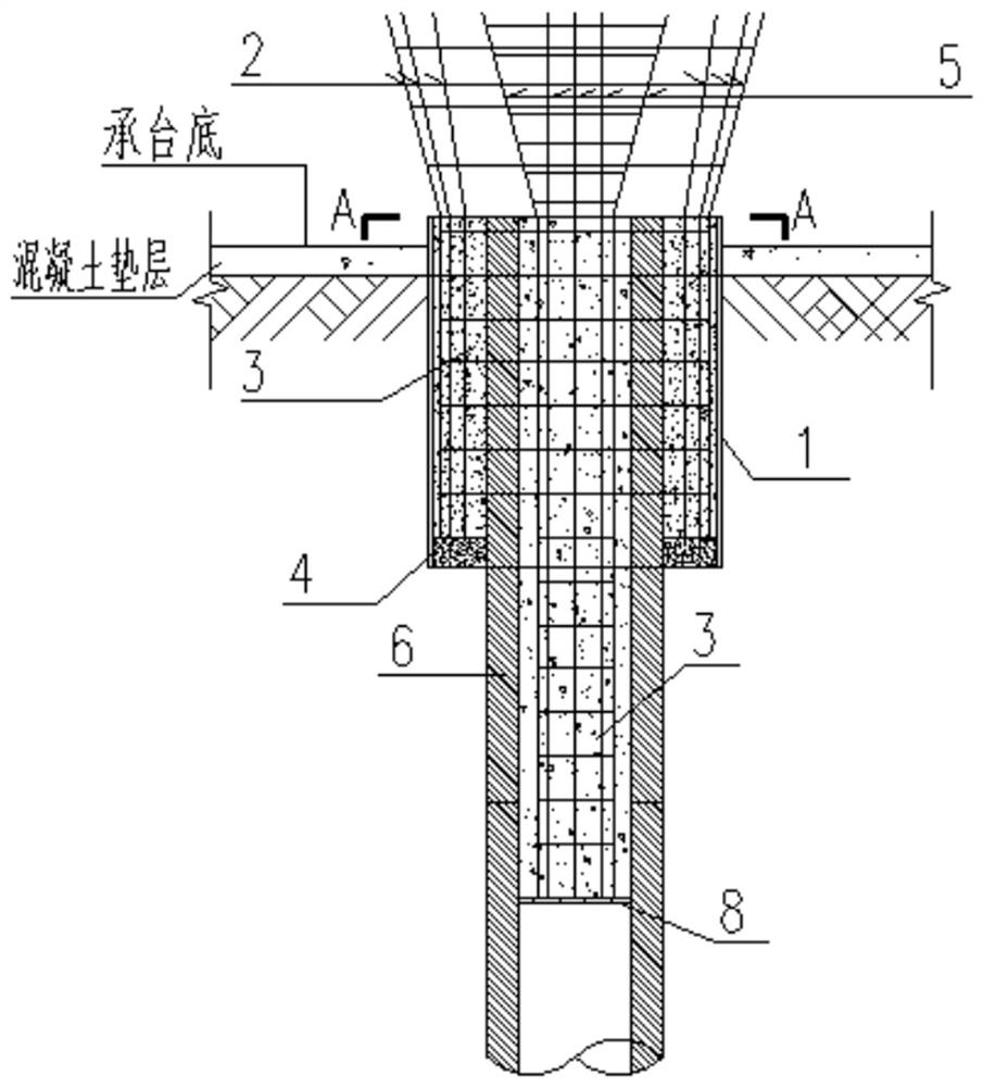 Connecting structure and connecting method for PHC precast pile cutting pile top and bearing platform