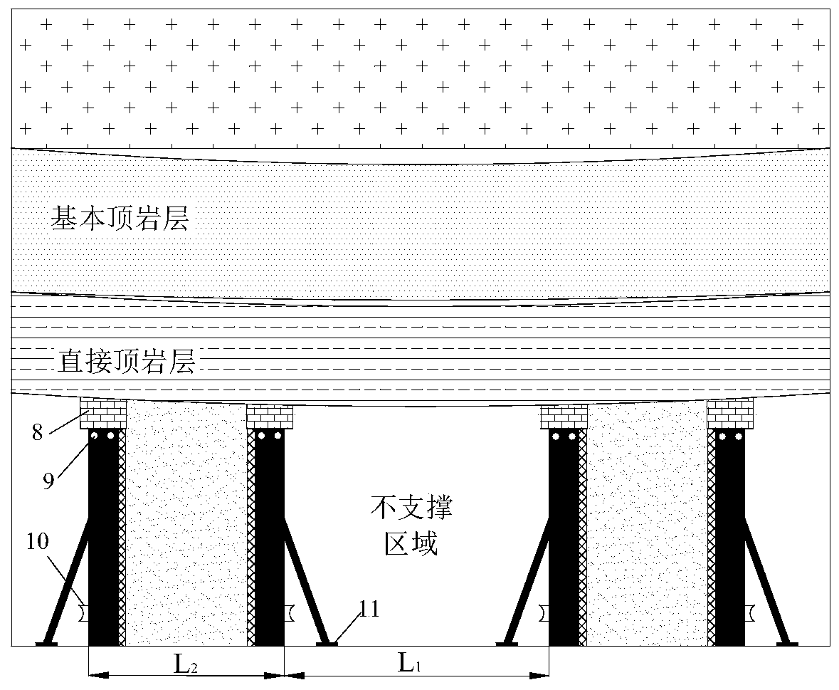 Local filling support structure and its construction method in goaf under hard roof condition