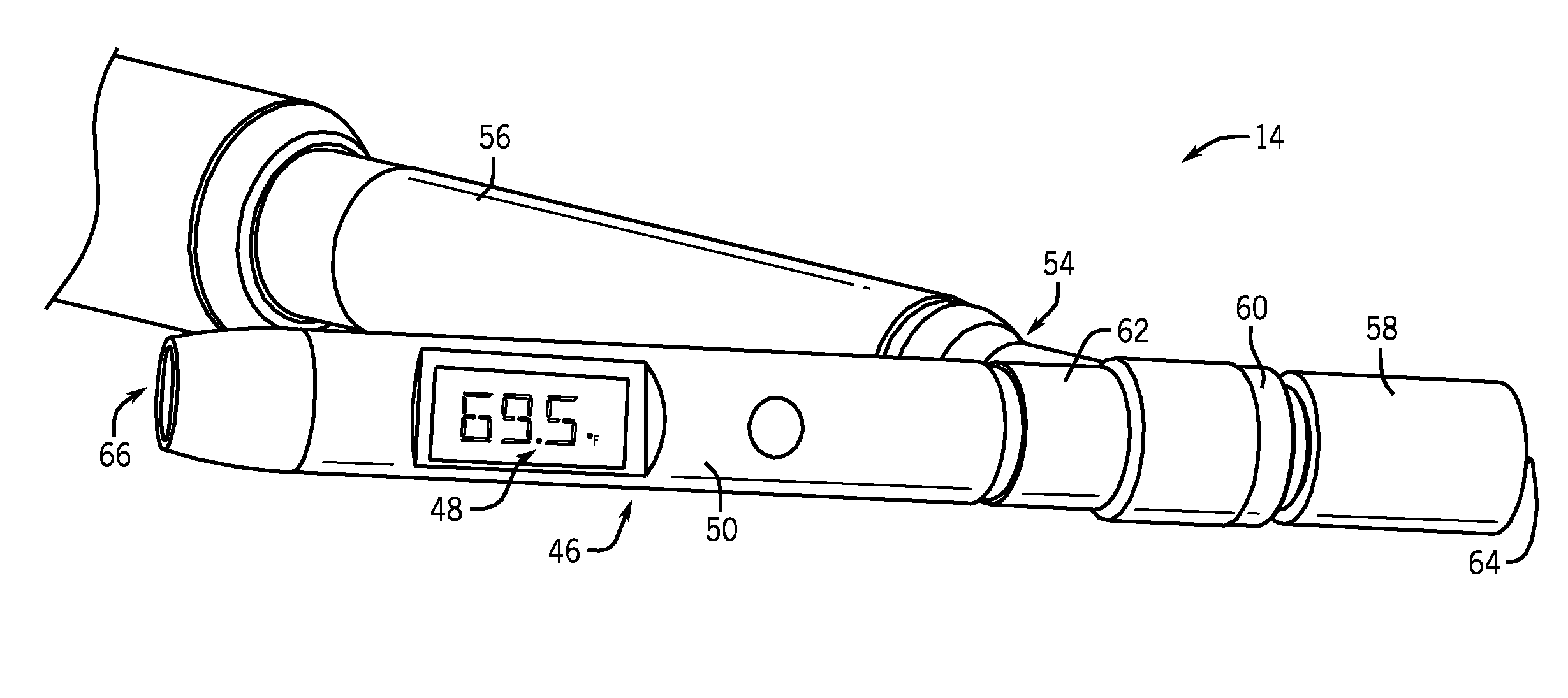 Welding torch with a temperature measurement device
