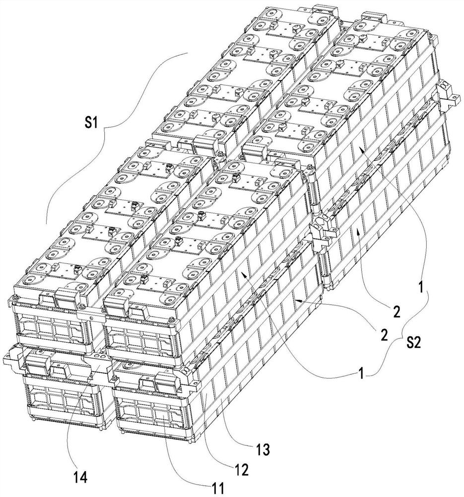 Liquid cooling system of double-layer module and battery pack