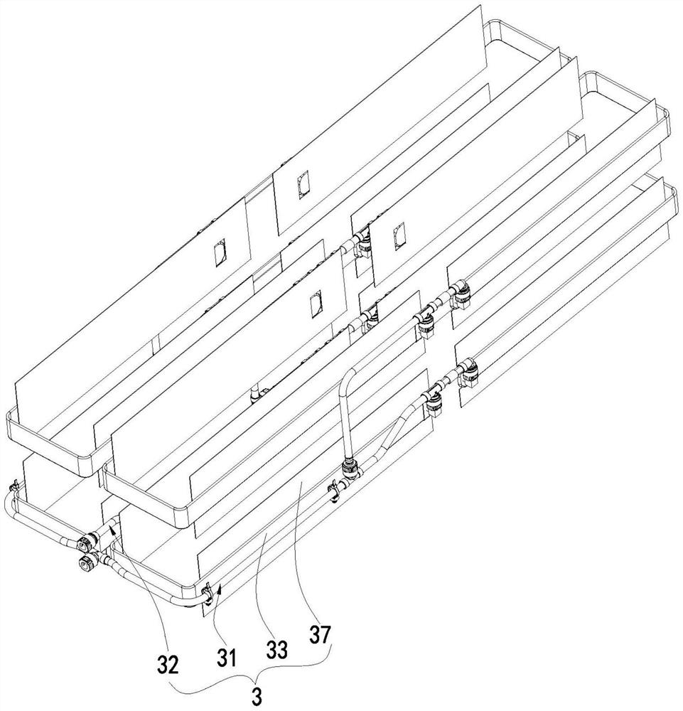 Liquid cooling system of double-layer module and battery pack