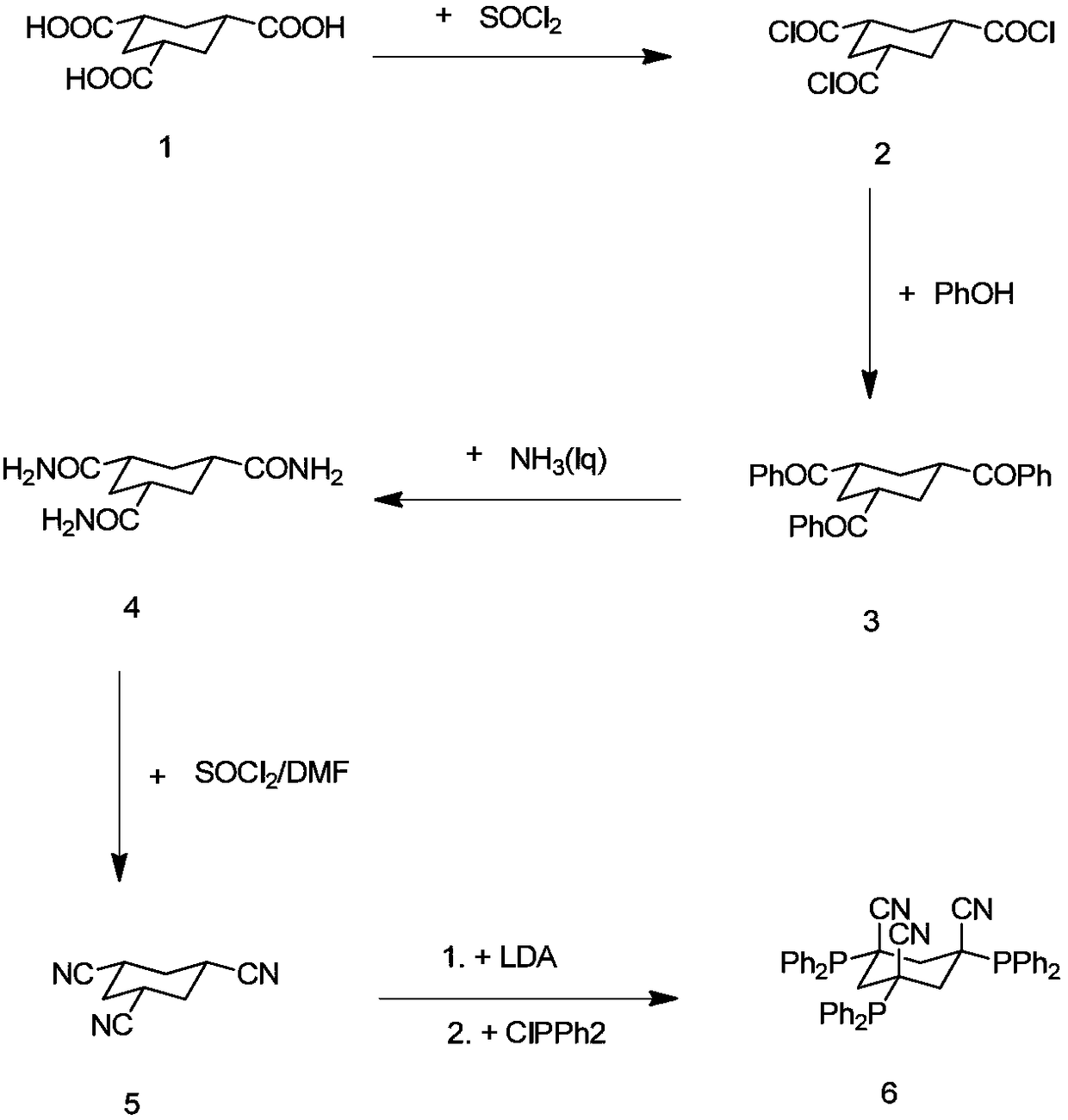 Multi-step continuous preparation method of (1alpha, 3alpha and 5alpha)-1,3,5-cyclohexane tricarbonitrile