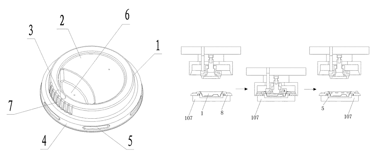 Method for preparing a pulp molded cup lid with buckles without overlapping curves on both surfaces