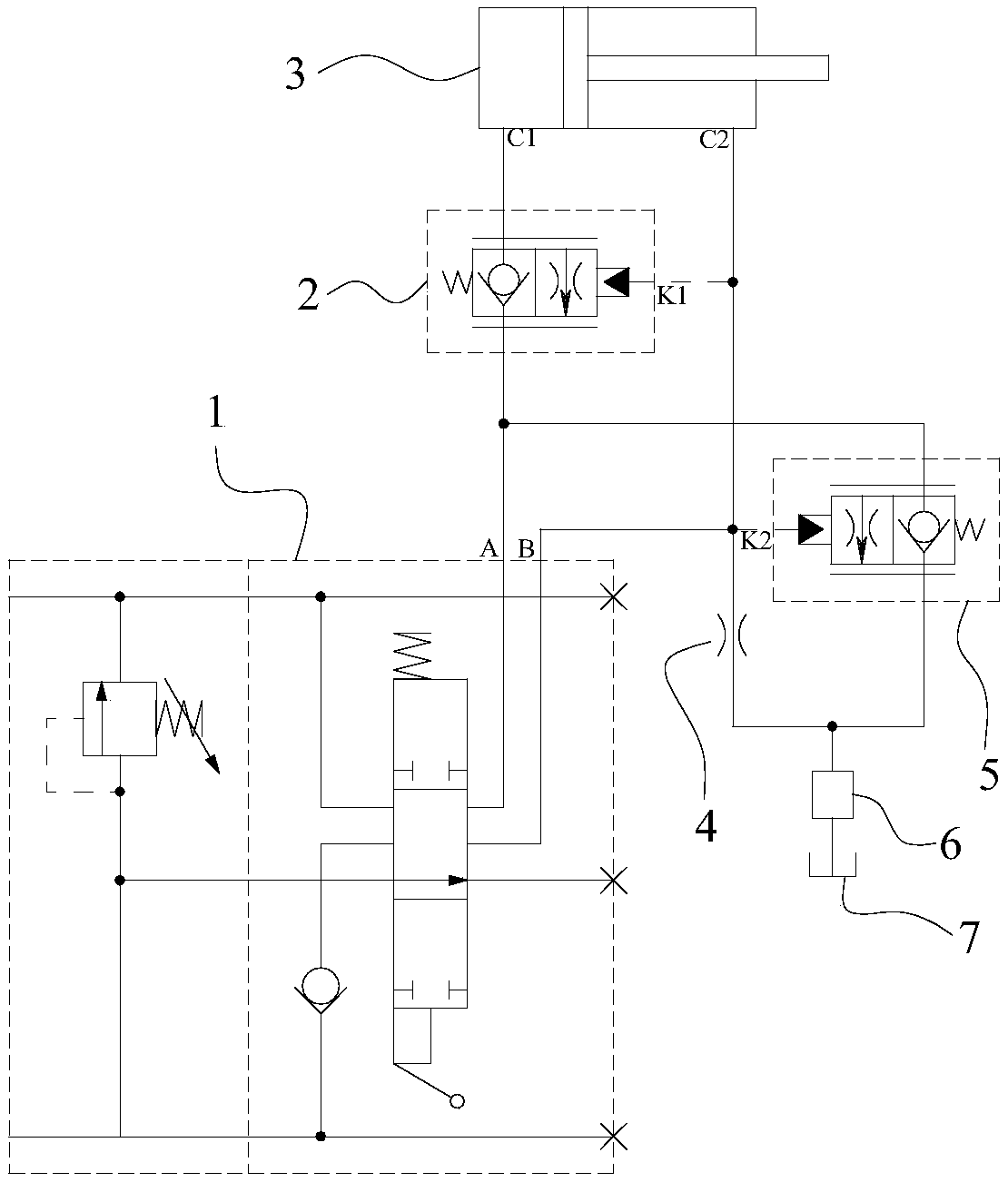 Oil return and distribution system for telescopic arm cylinder of aerial work vehicle