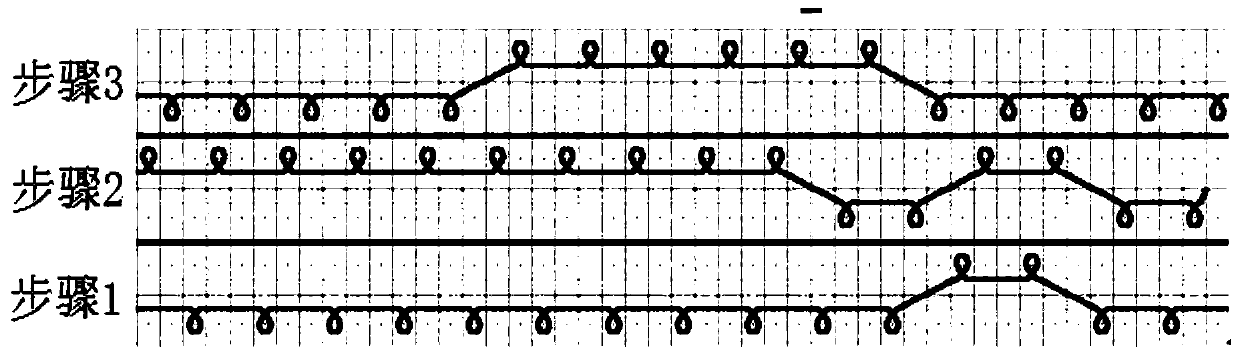 Two-faller flat knitting machine three-layer independent knitted fabric stitch and knitting method thereof