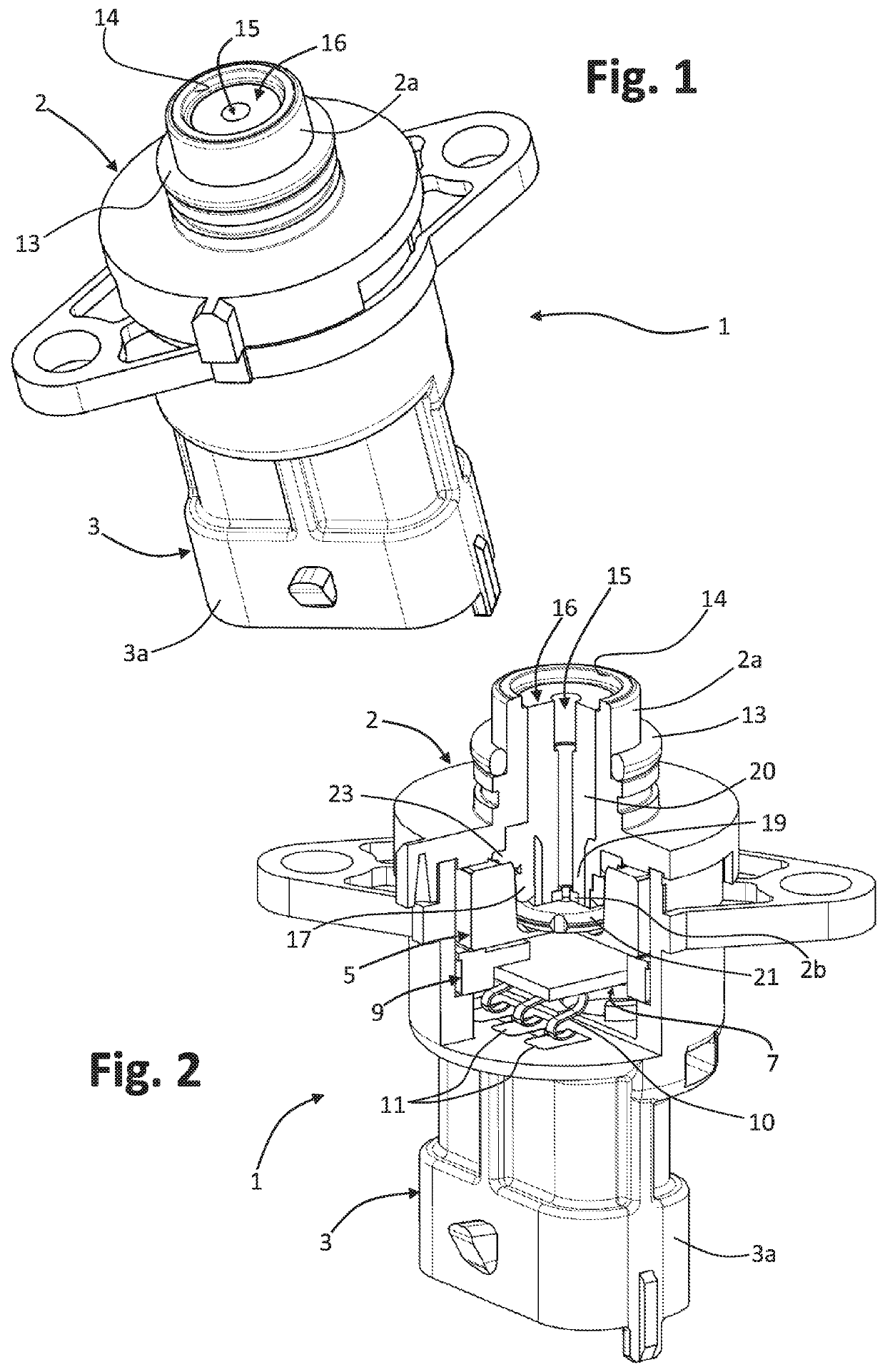 Pressure sensor including overmolded element(s) for securing positioning