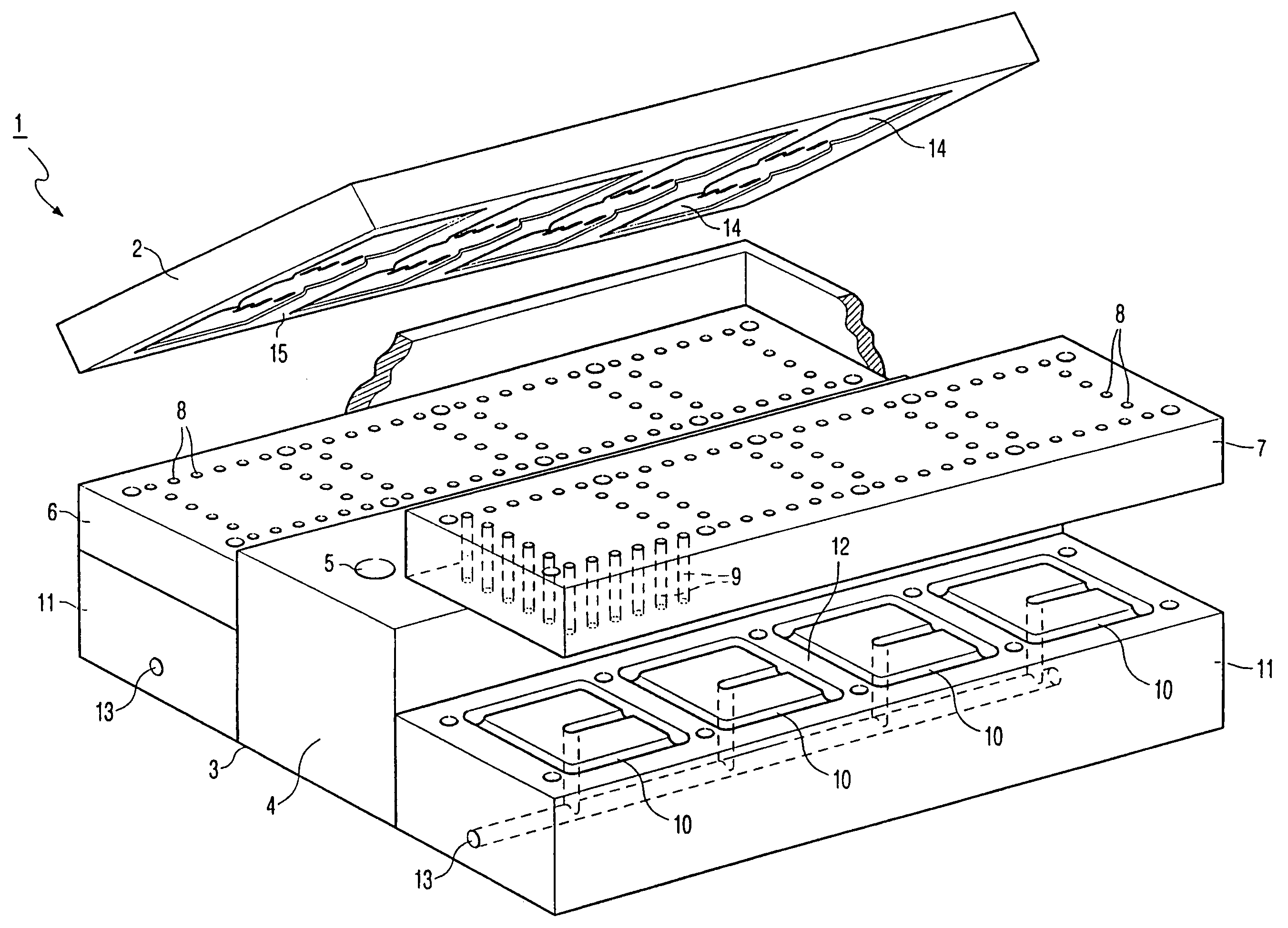 Mould, encapsulating device and method of encapsulation