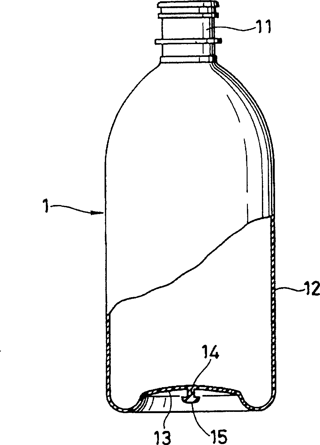 Bottle with bottom hanging device, forming method and injection mould