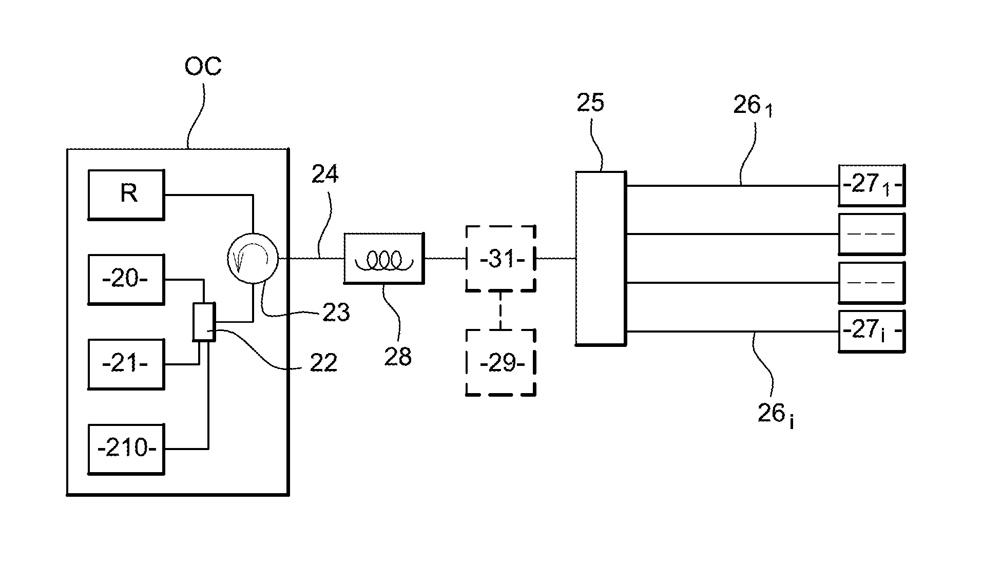 Long-reach passive optical network using remote modulation of an amplification optical signal