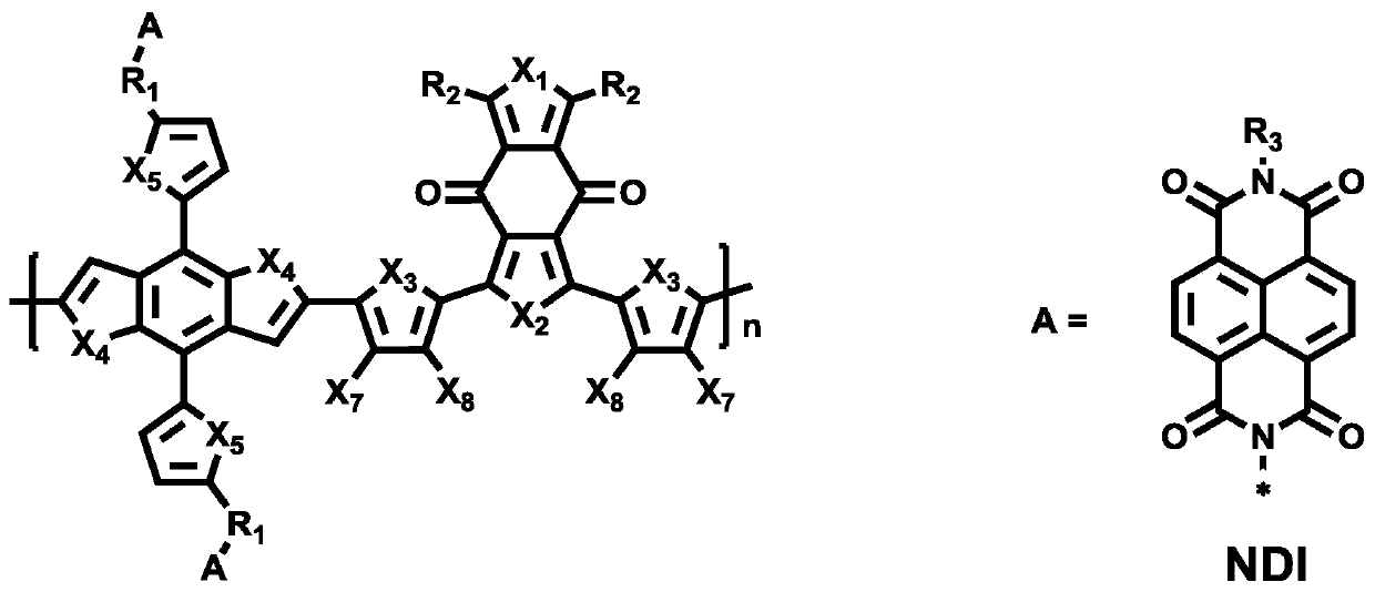 Benzodithiophene diketone-benzodithiophene type double-cable polymer as well as preparation and application thereof