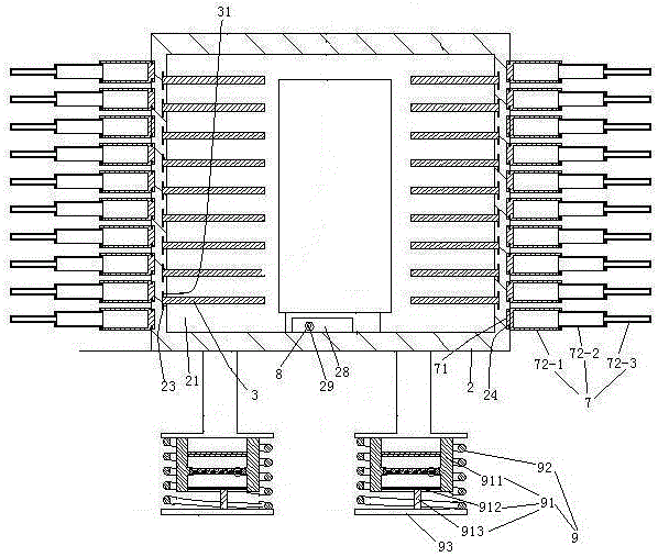 Transformer with shock absorption legs, detachable inner fins and telescopic outer fins for radiator