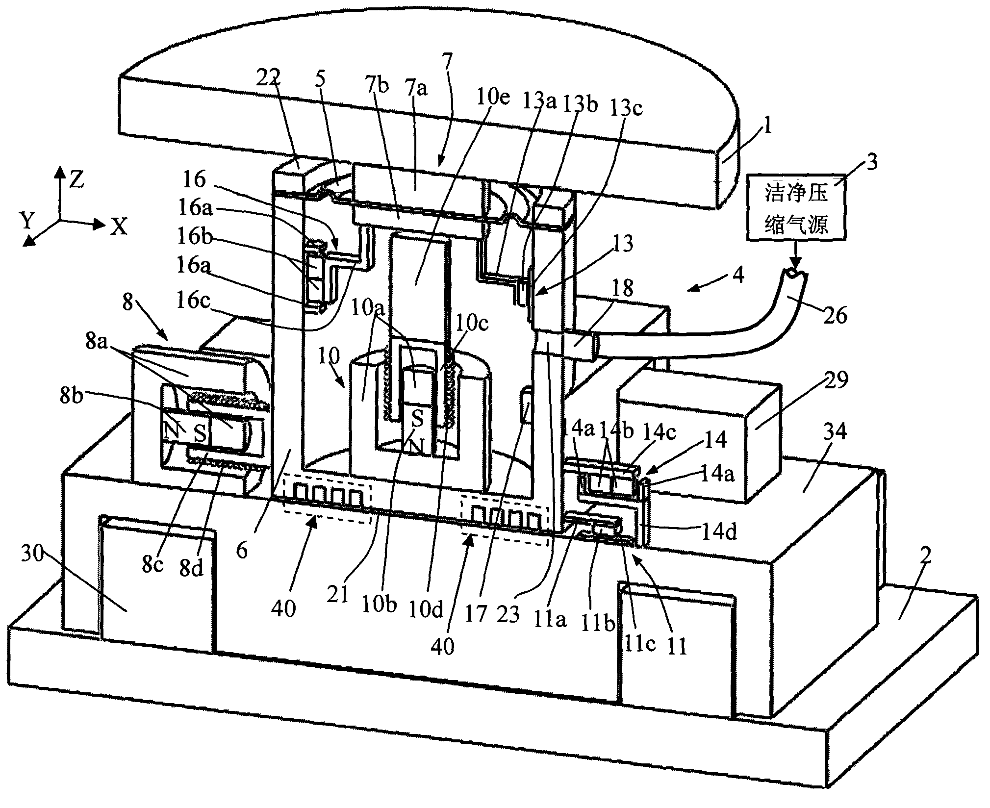 Eddy current damping vibration isolator of double-layer air-flotation orthogonal decoupling and flexible film angle decoupling