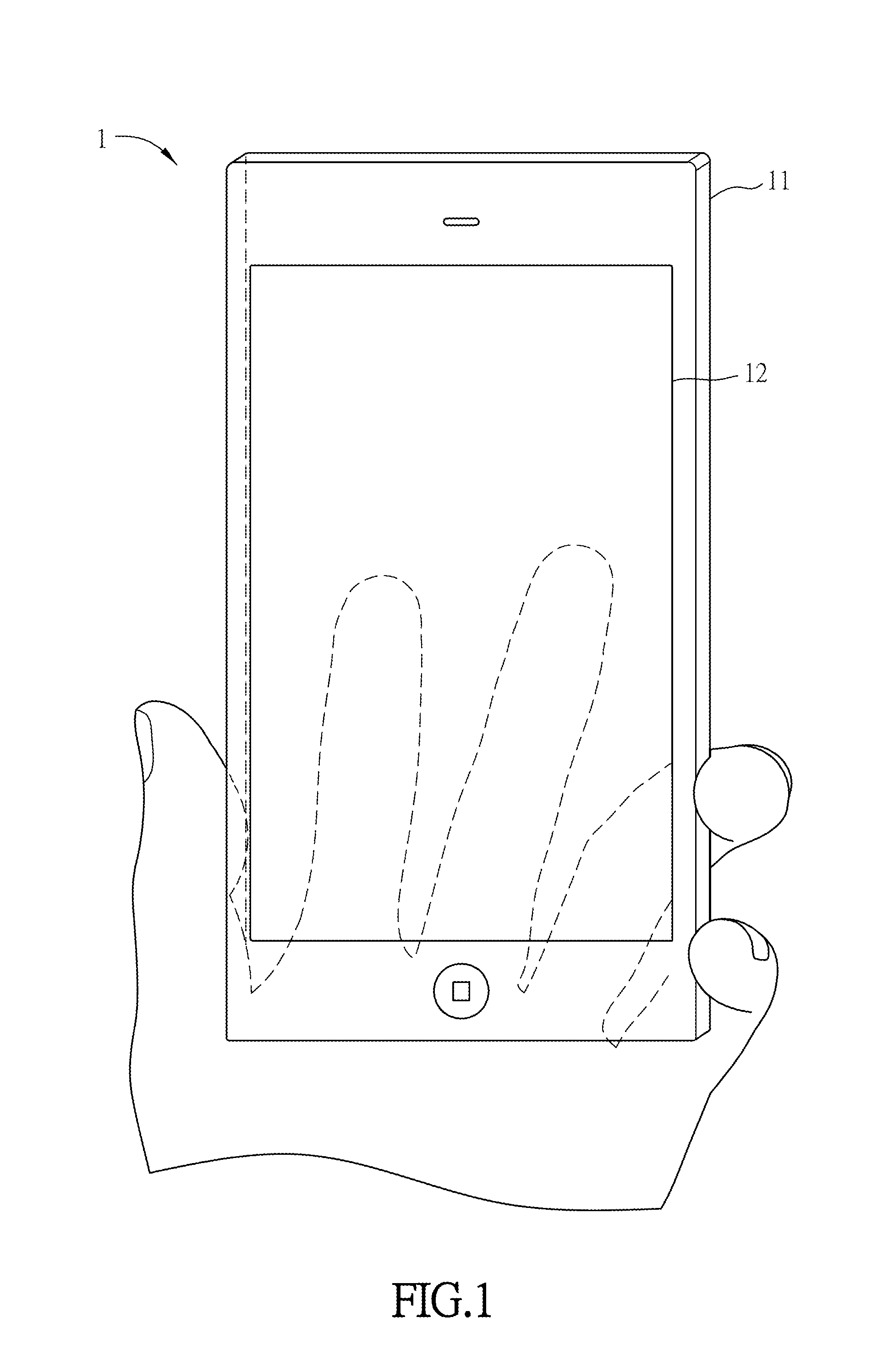 Shadeless touch hand-held electronic device and computer-executed method