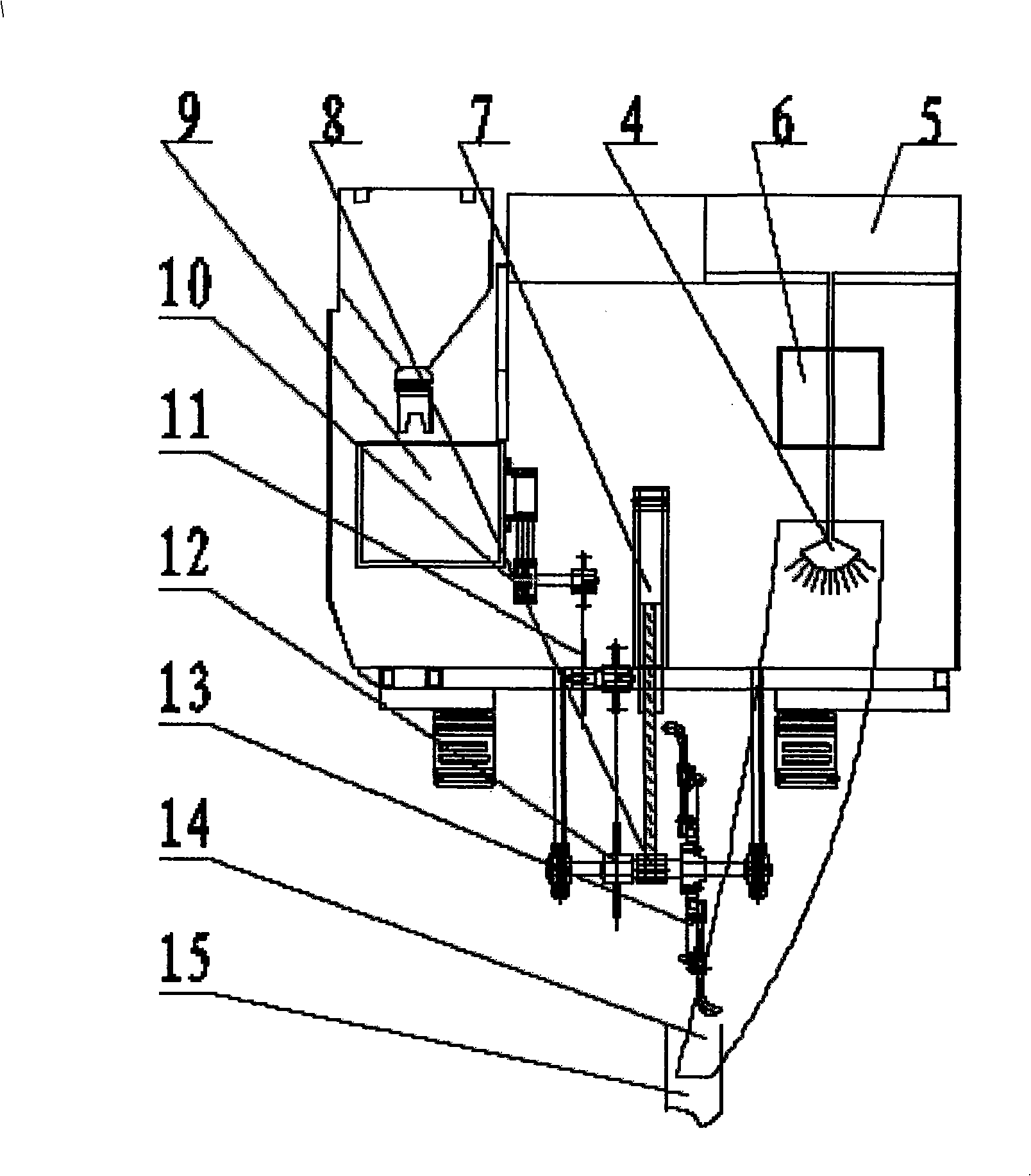 Rice-wheat combined multifunctional one-piece device of harvesting, ditching, covering grass and spraying