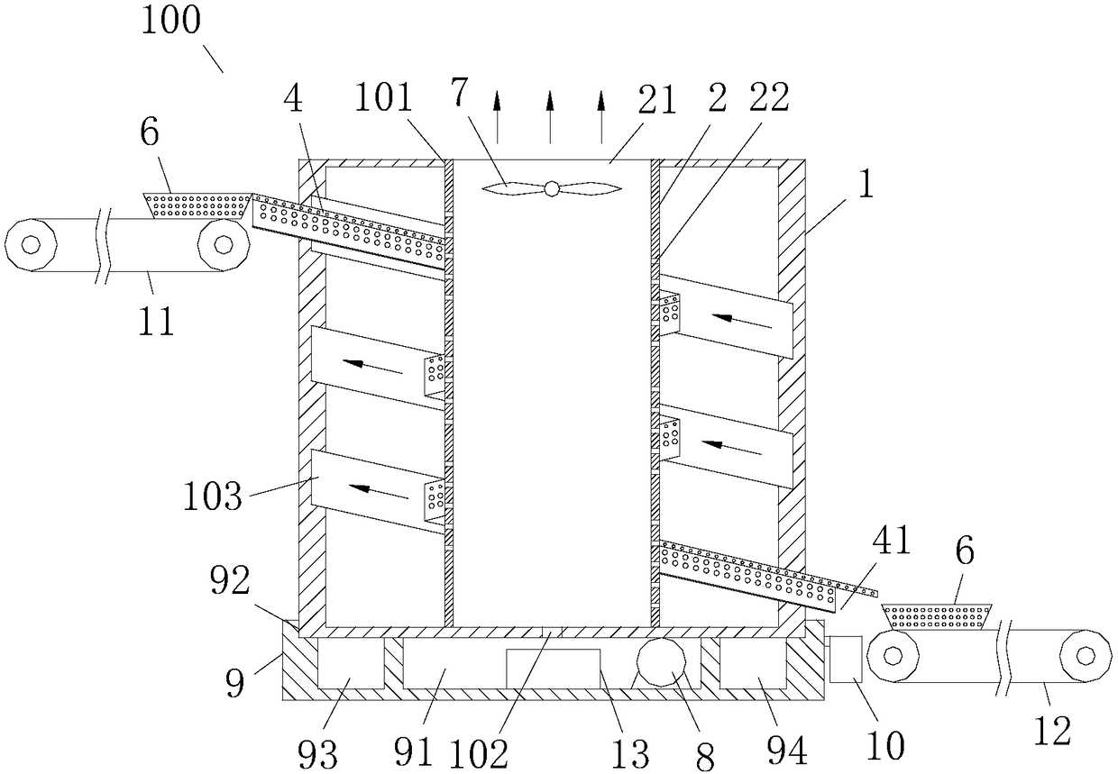 Draining and drying device used for machining agricultural products