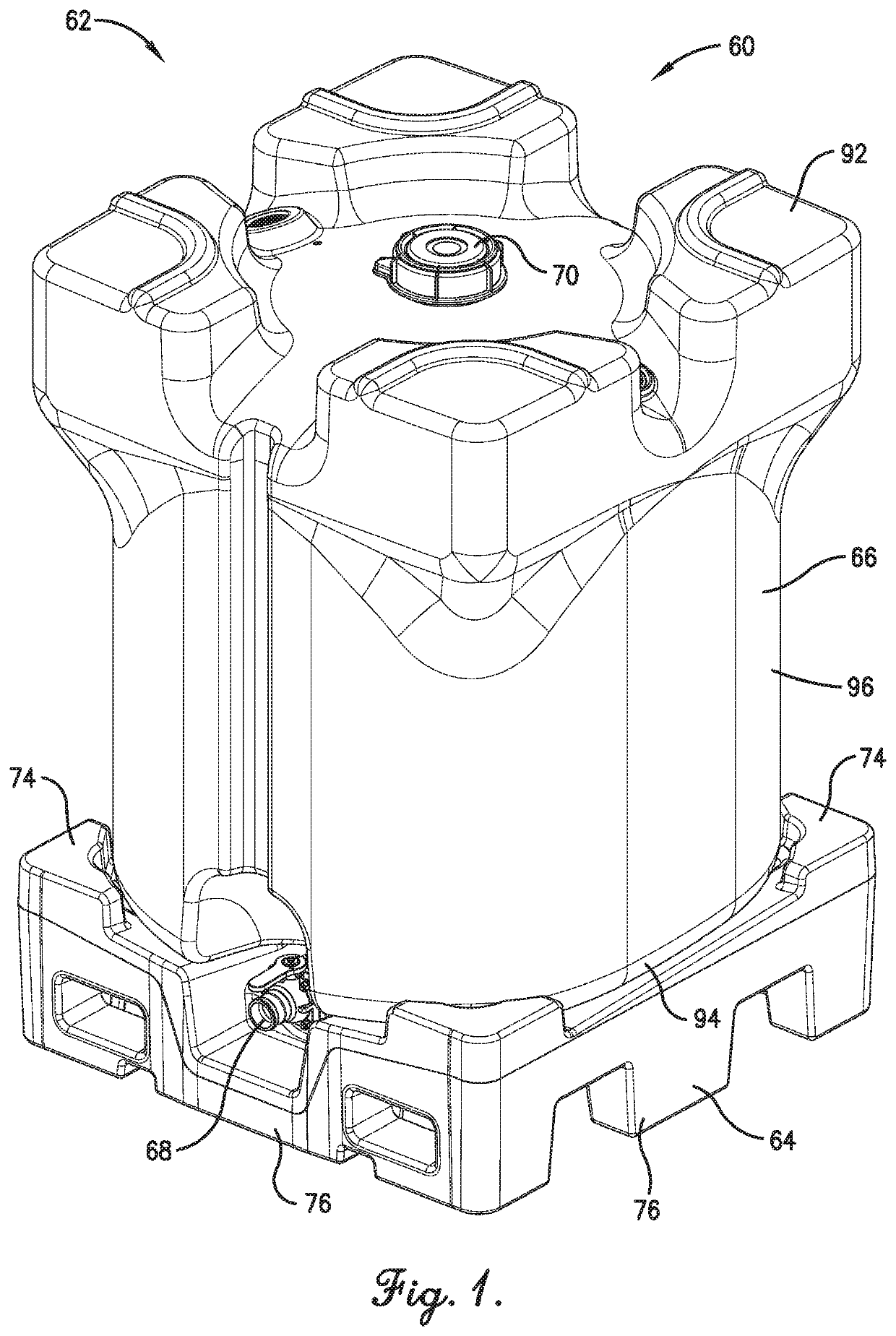 Bulk container with bottom configured for drainage