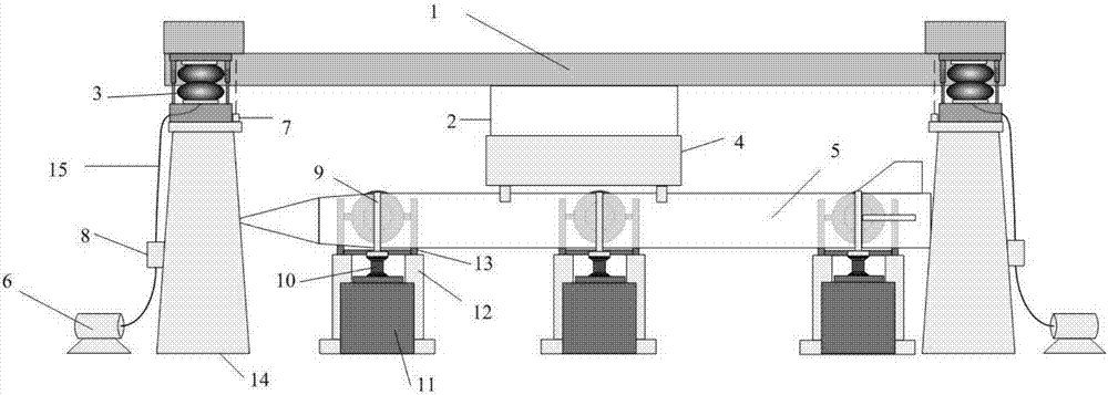 A large-scale missile hanging-on-the-plane vibration test device and method