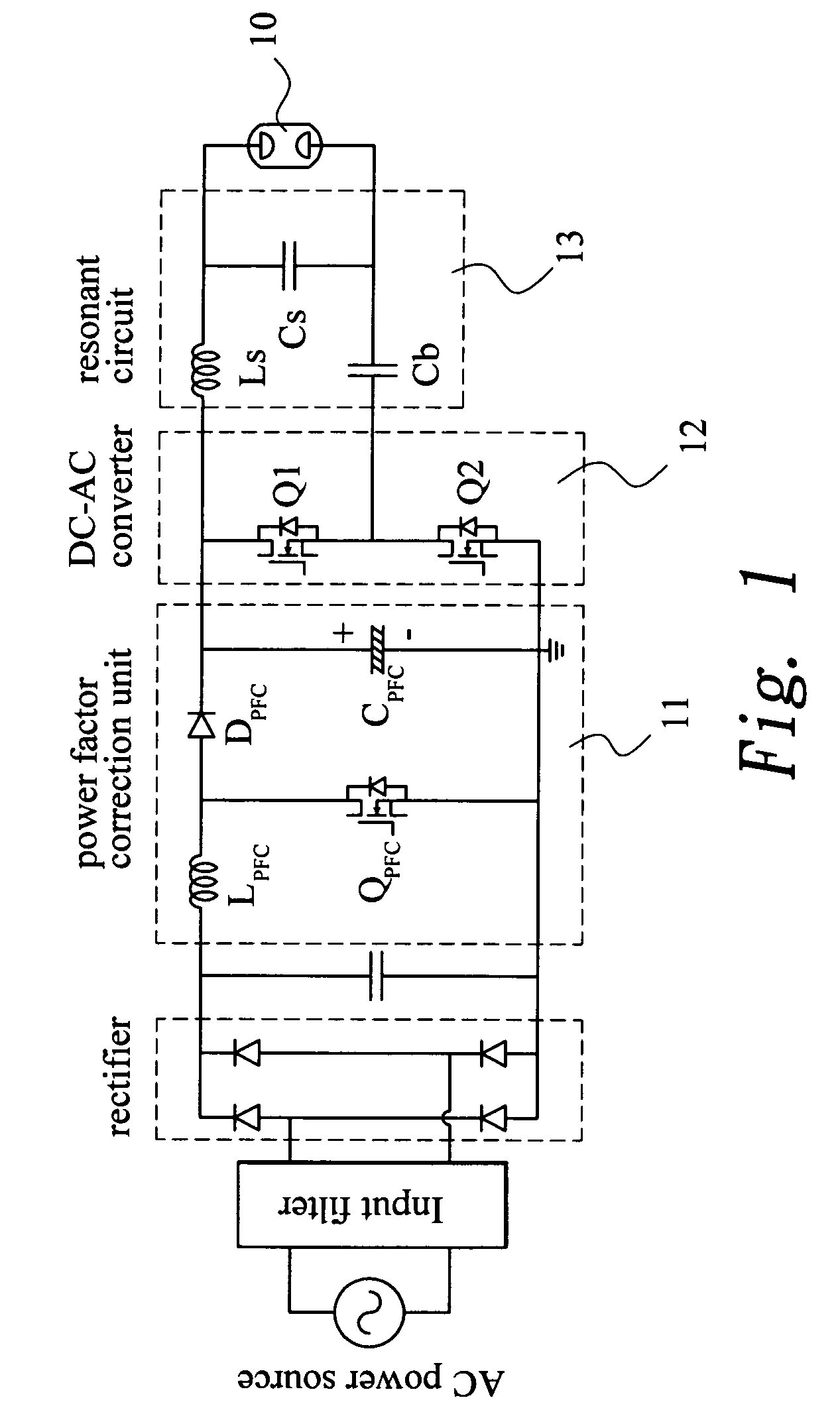 Single-stage electronic ballast device
