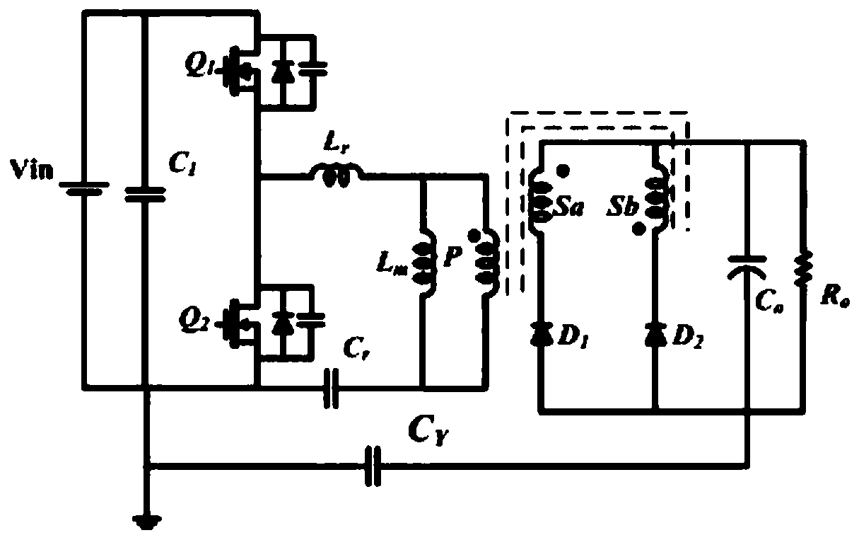 Low emi asymmetric center tap rectifier circuit