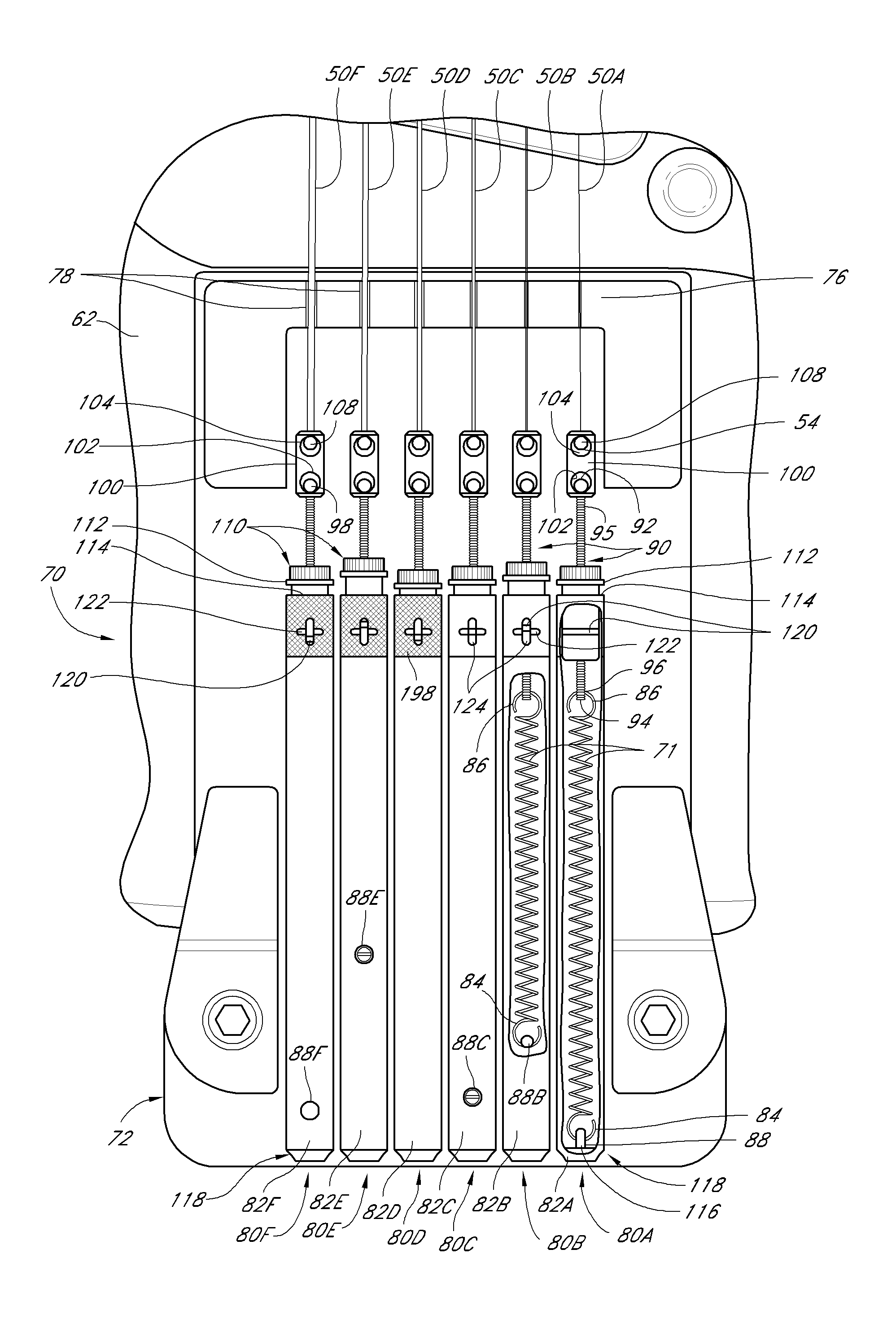 Stringed musical instrument using spring tension