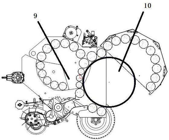 An uninterrupted bundling device and method based on a round bundling machine