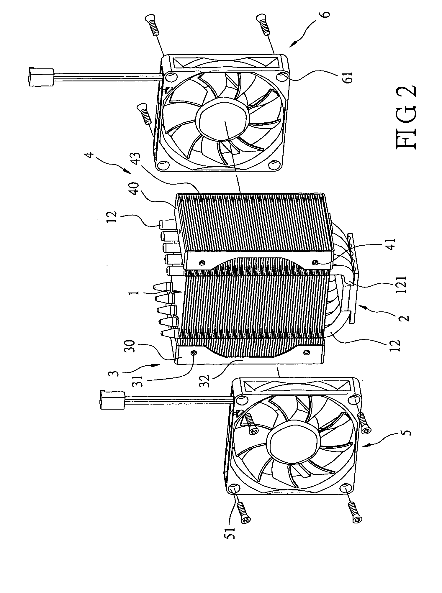 Heat dissipation module with a pair of fans