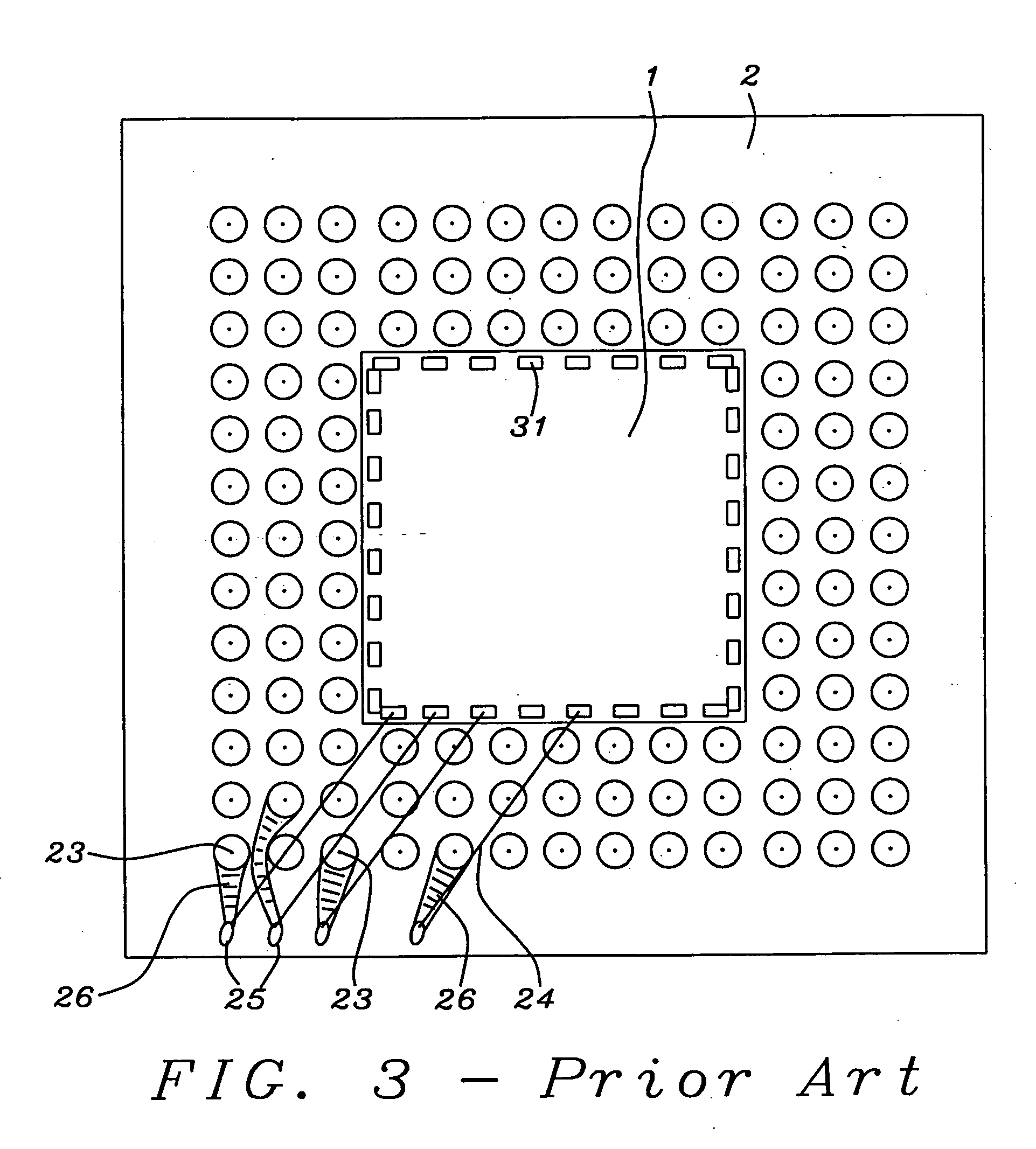 Partially populated ball grid design to accommodate landing pads close to the die