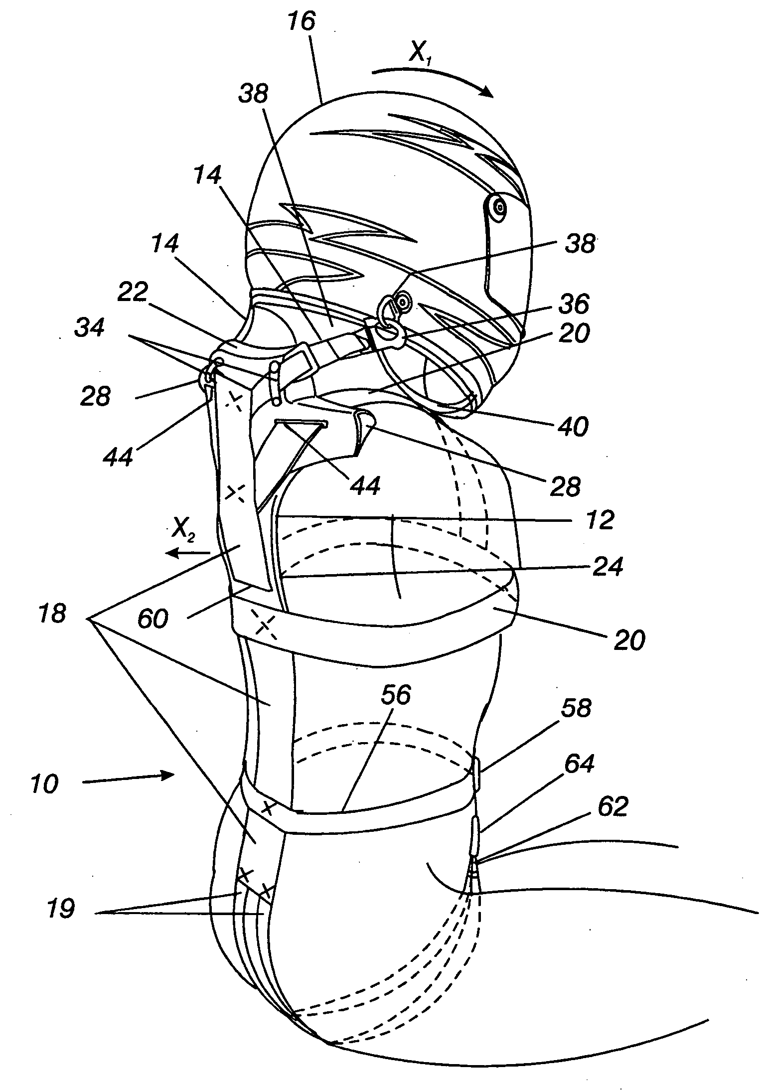 Head restraint device having a spacer for use with a high-performance vehicle